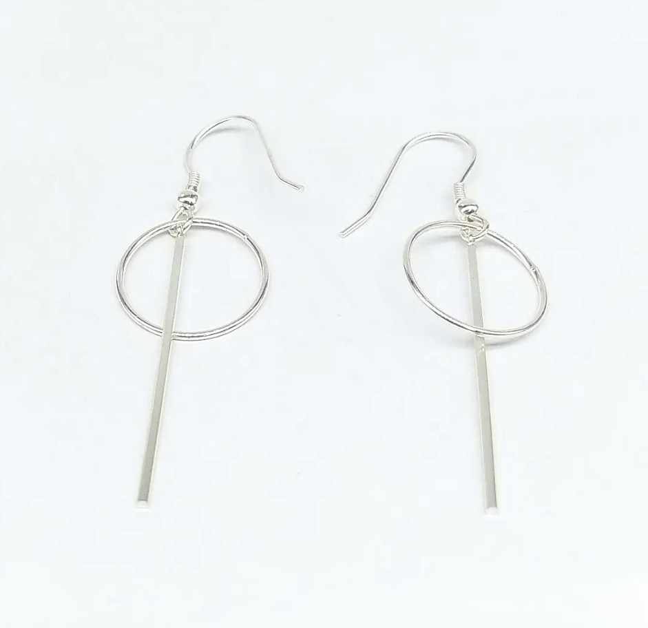 Sterling Silver Circle Bar Earrings Geometric Dangle Ear Wire 925 Silver Earring