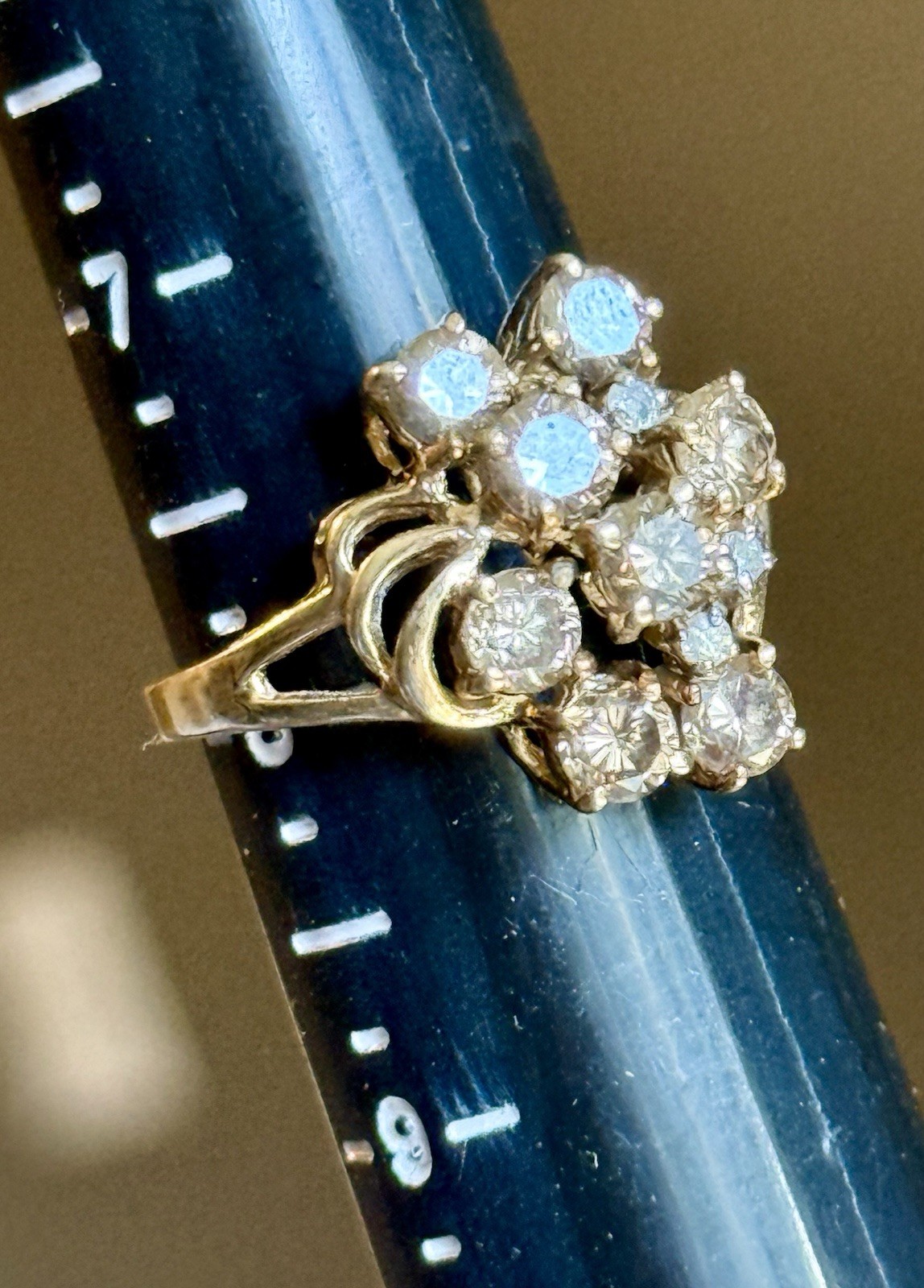 Vintage 14K Yellow Gold 1.20 CTW Champagne Cluster Diamond Ring 5.4 Grams B