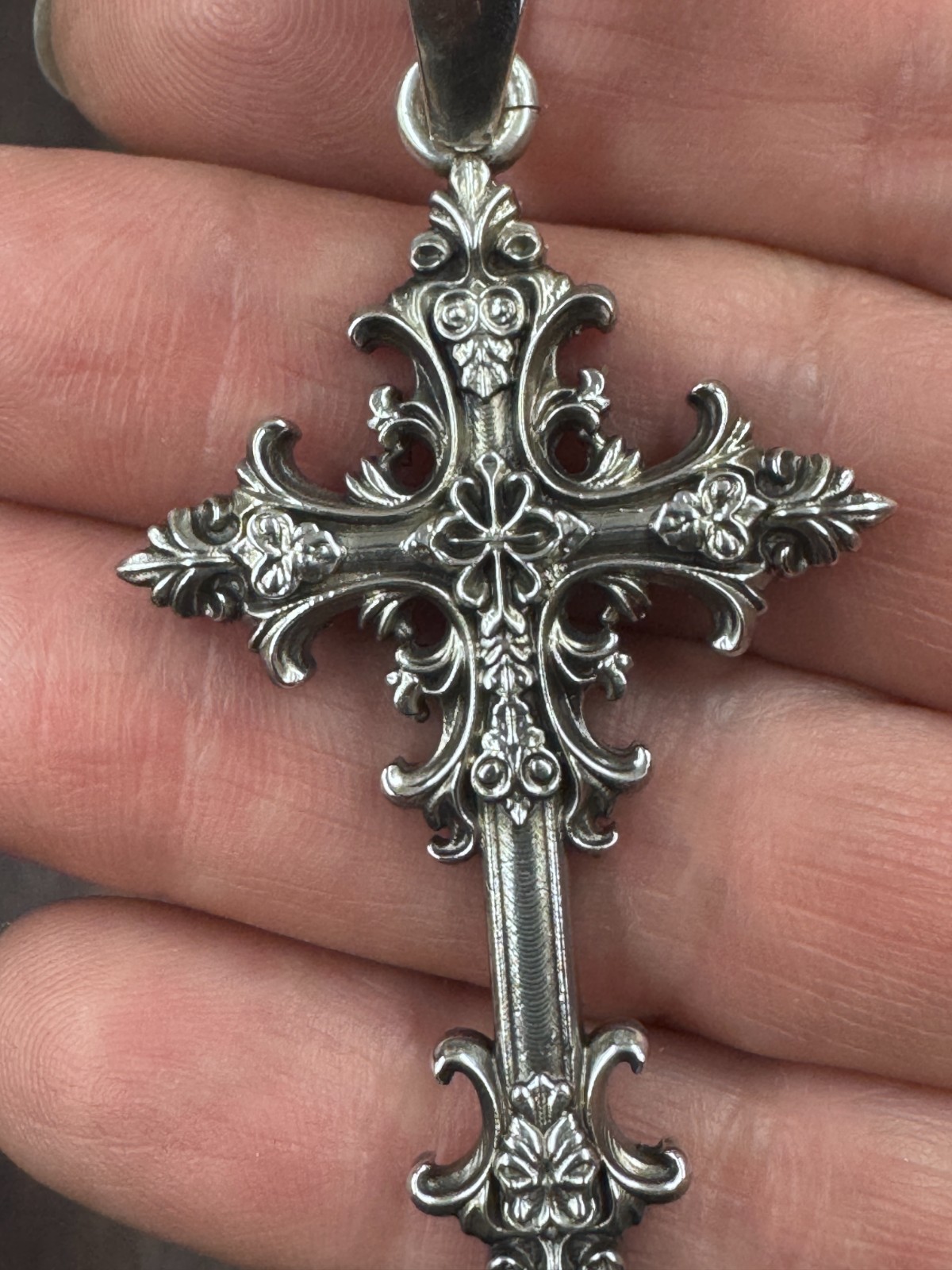 Oxidized Gothic Cross Charm Pendant 2.5″ Polished Solid Sterling Silver .925