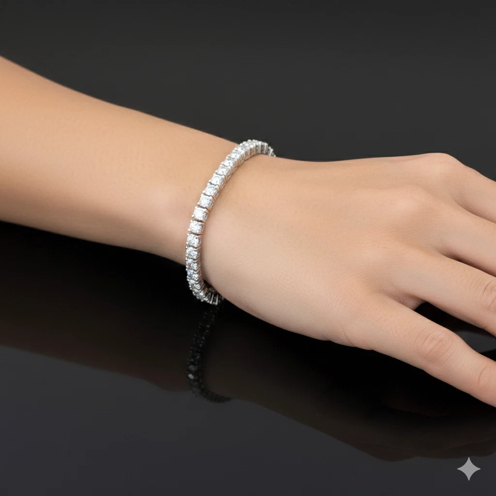 5 mm 8 inches Bracelet White Diamond 925 Row Silver Clasp Lab Certified Hip Hop