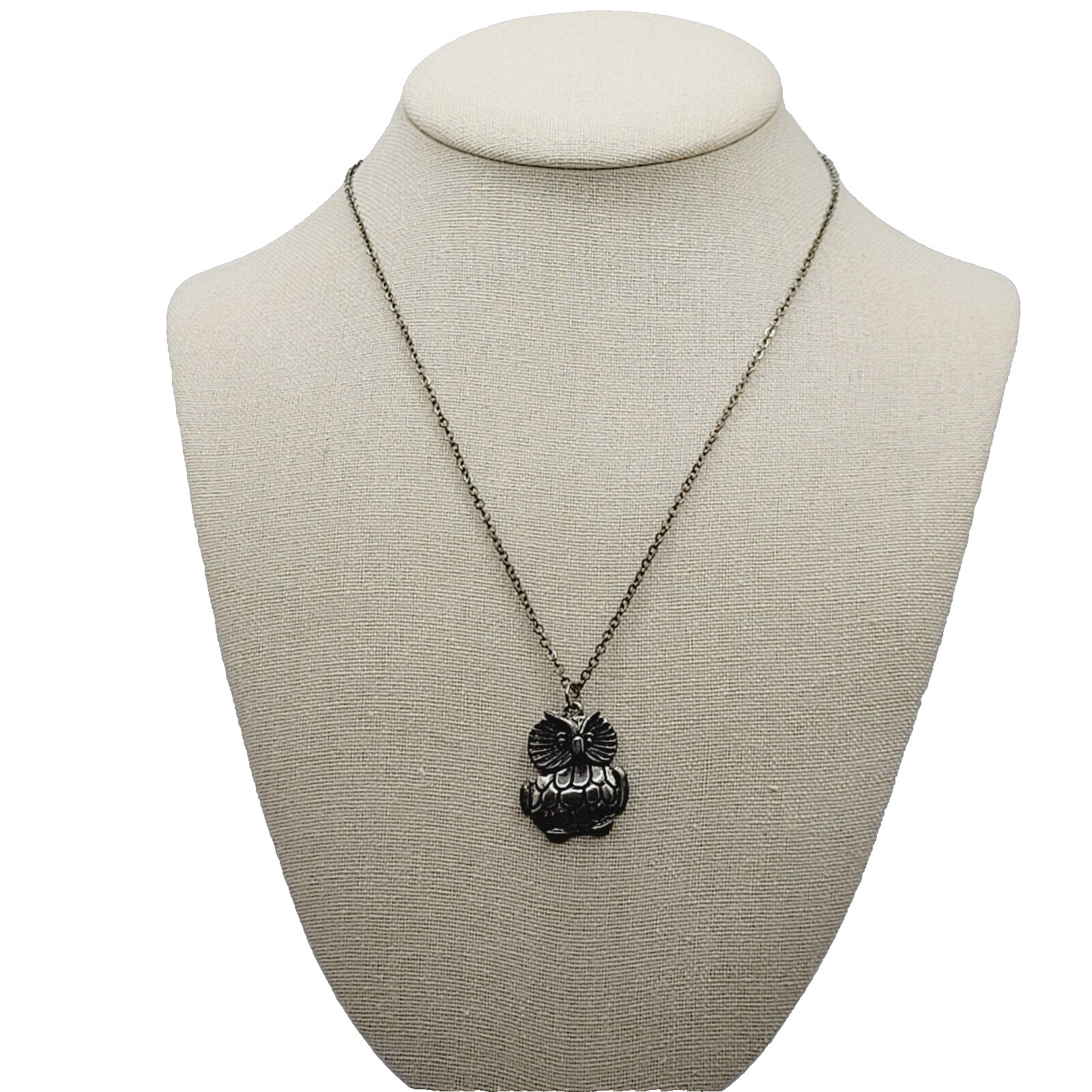 Owl Wise Old Silver Tone Metal and Enamel Vintage Small Pendant Necklace 19 Inch