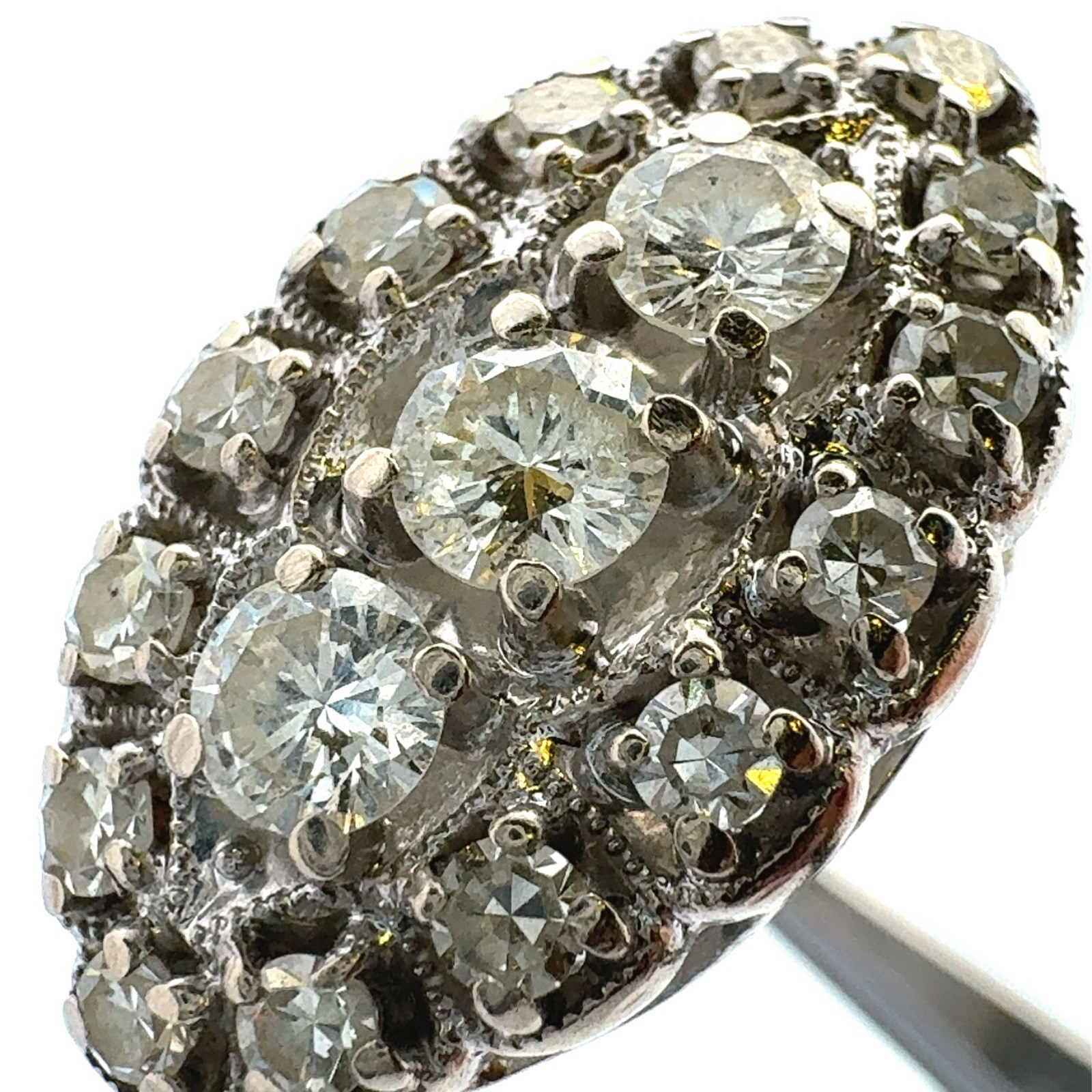 Designer 14k White Gold Art Deco White Diamond Navette Cluster Anniversary Ring
