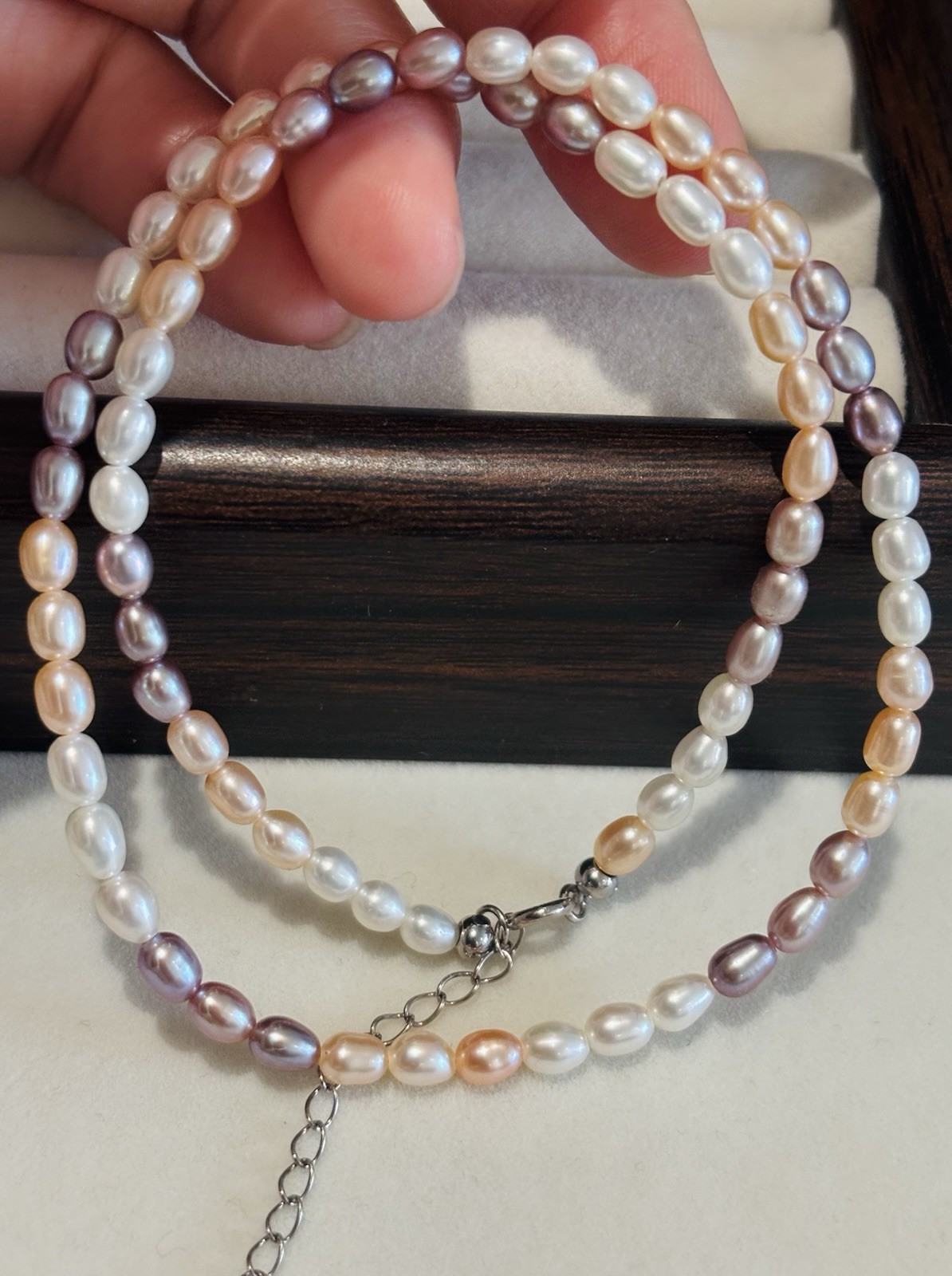 Multicolour Cultured Freshwater Rice Pearl Necklace | Cream Peach Lavender | #6