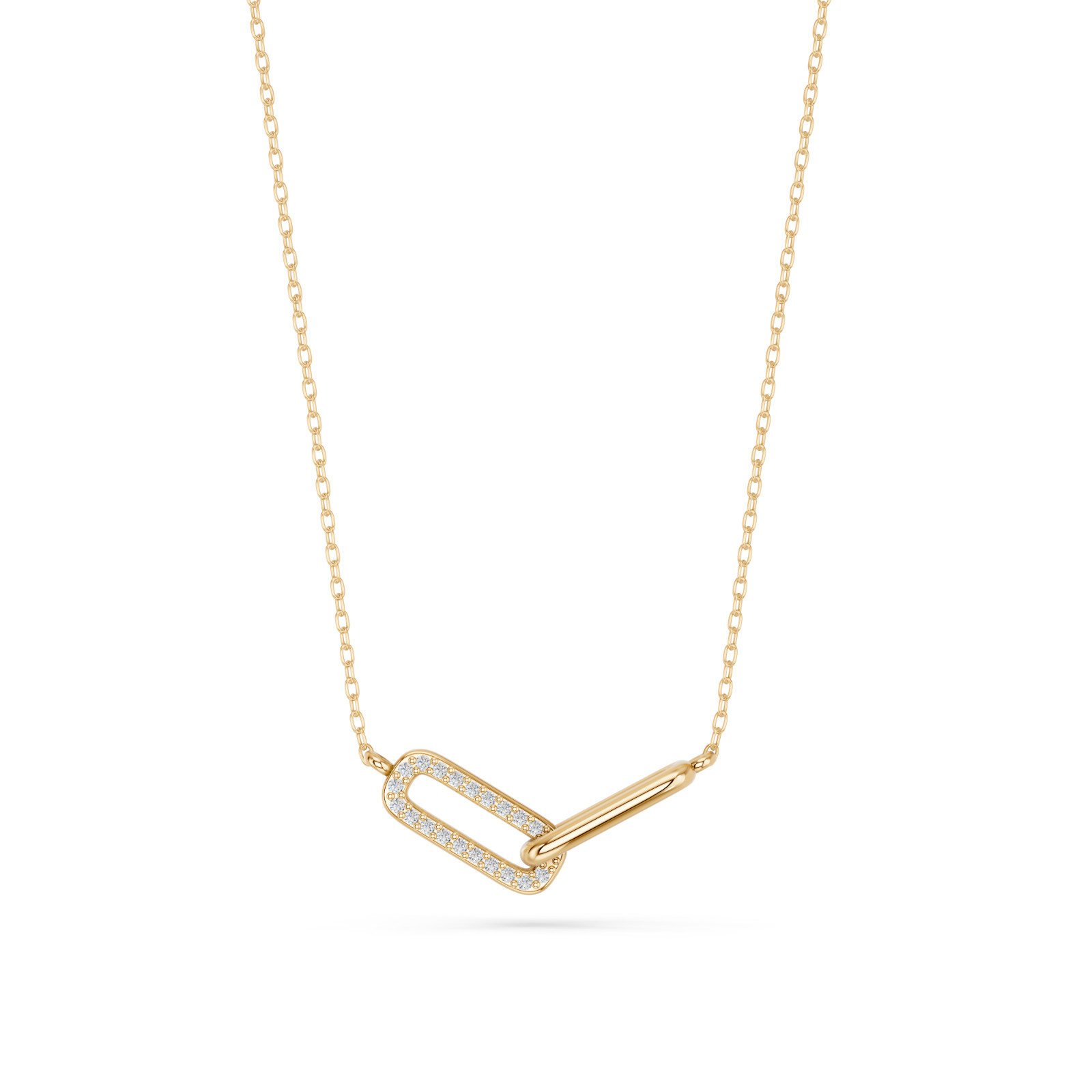 0.10Ct Lab Grown Round Diamond Paperclip Necklace 10K Solid Gold for Women