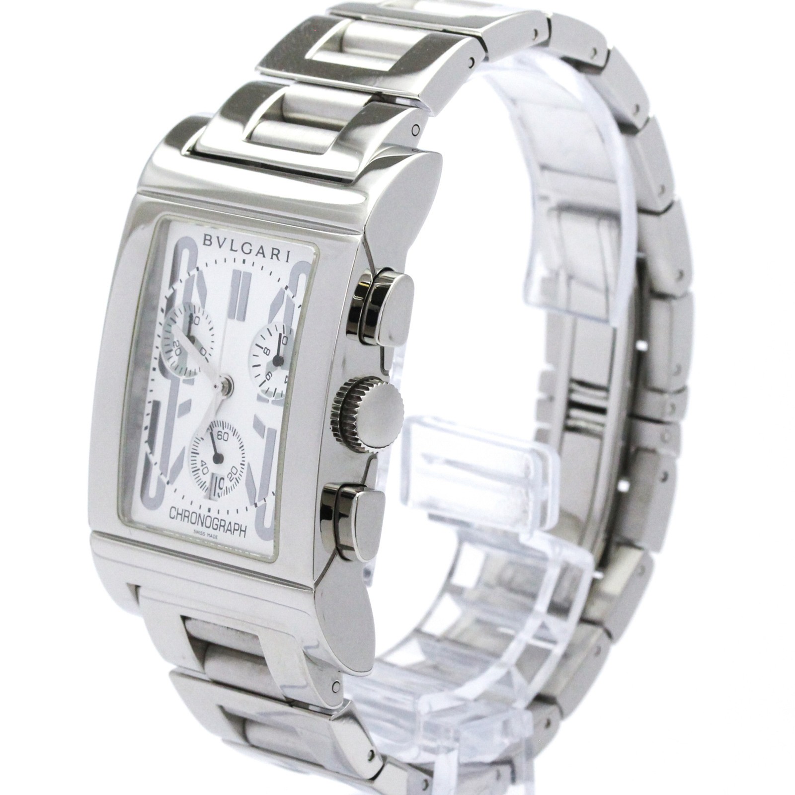 BVLGARI Rettangolo Stainless Steel Quartz Mens Watch RTC49S Polished BF594751