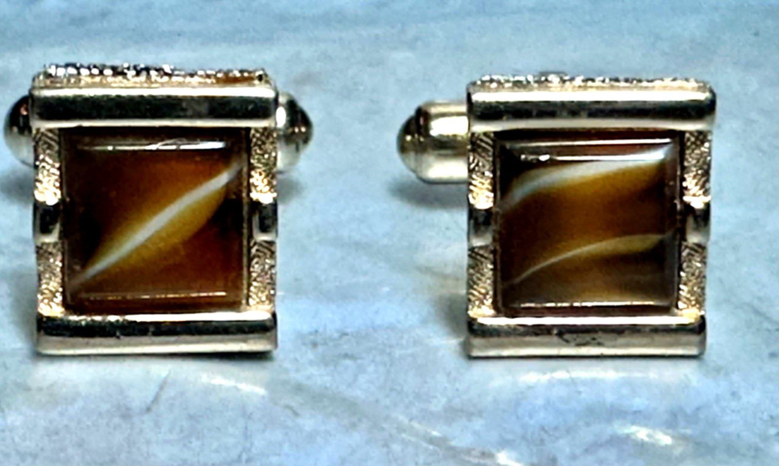 Vintage Faux Cat Eye Cabochon Gold Tone Cuff Links, Signed Swank