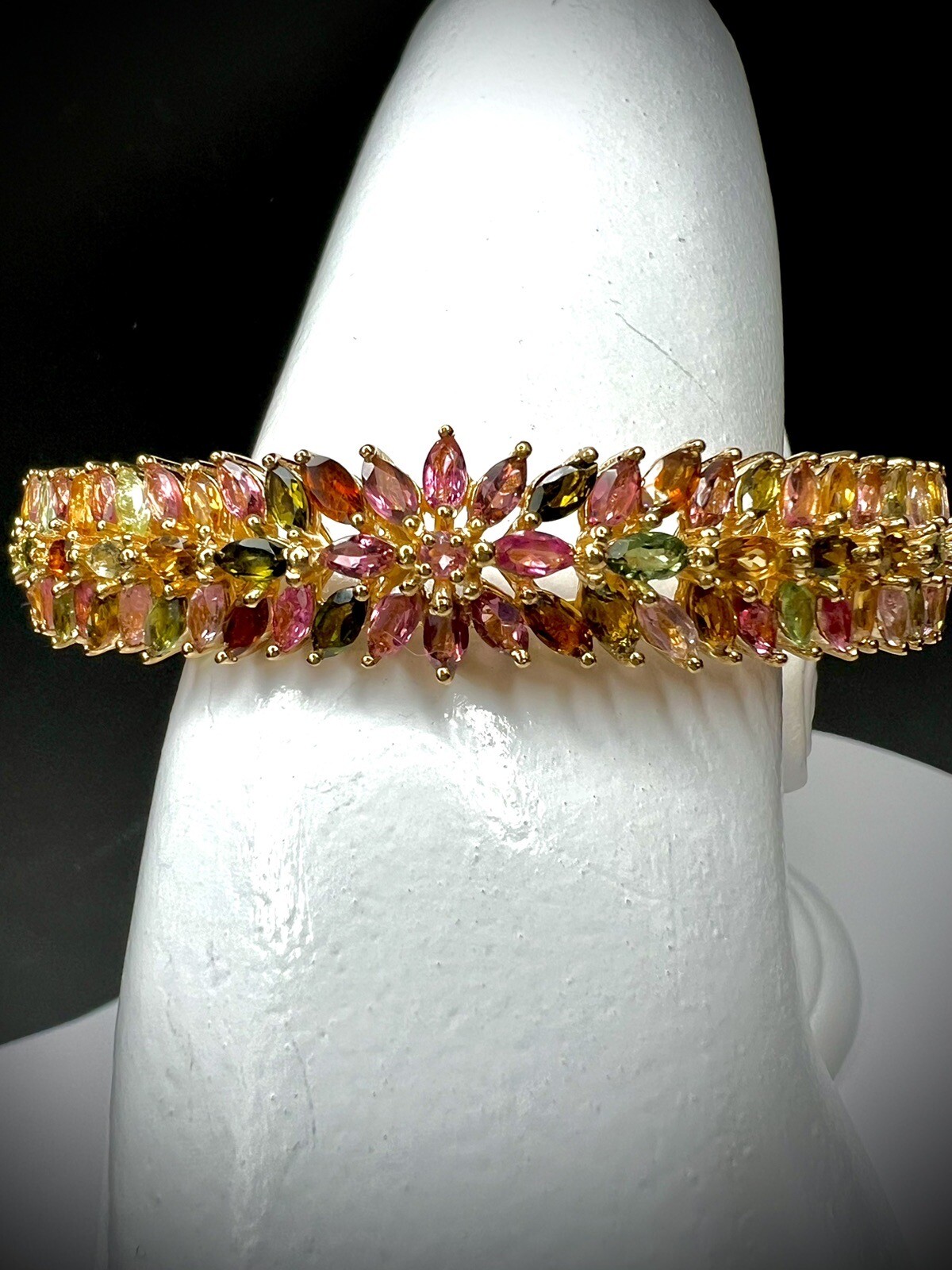 Multi-Tourmaline Bangle Bracelet in Yellow Gold Over Sterling Silver 6.50 In NEW