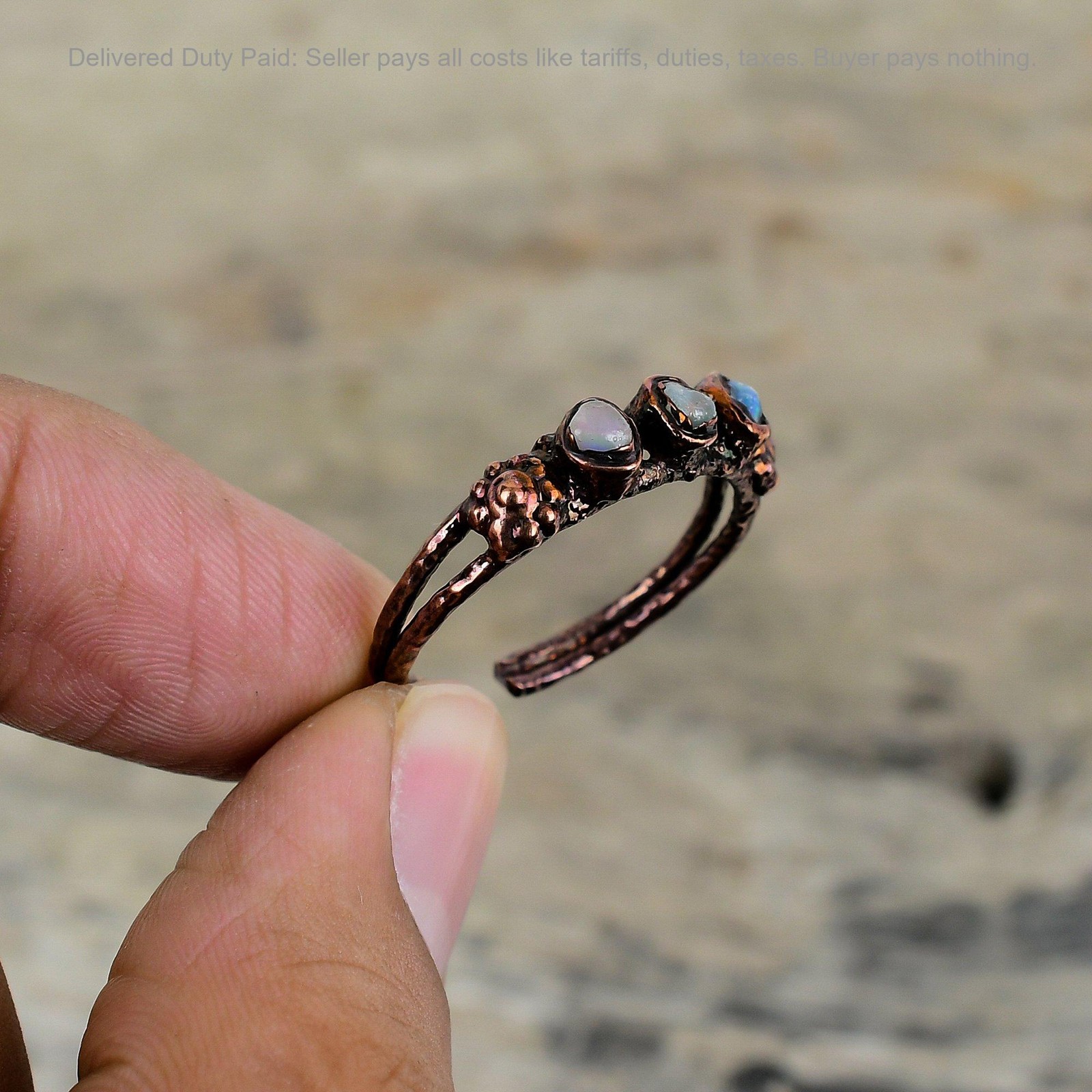 Ethiopian Opal Stone Copper Handcrafted Electroformed Stackable New Ring Jewelry