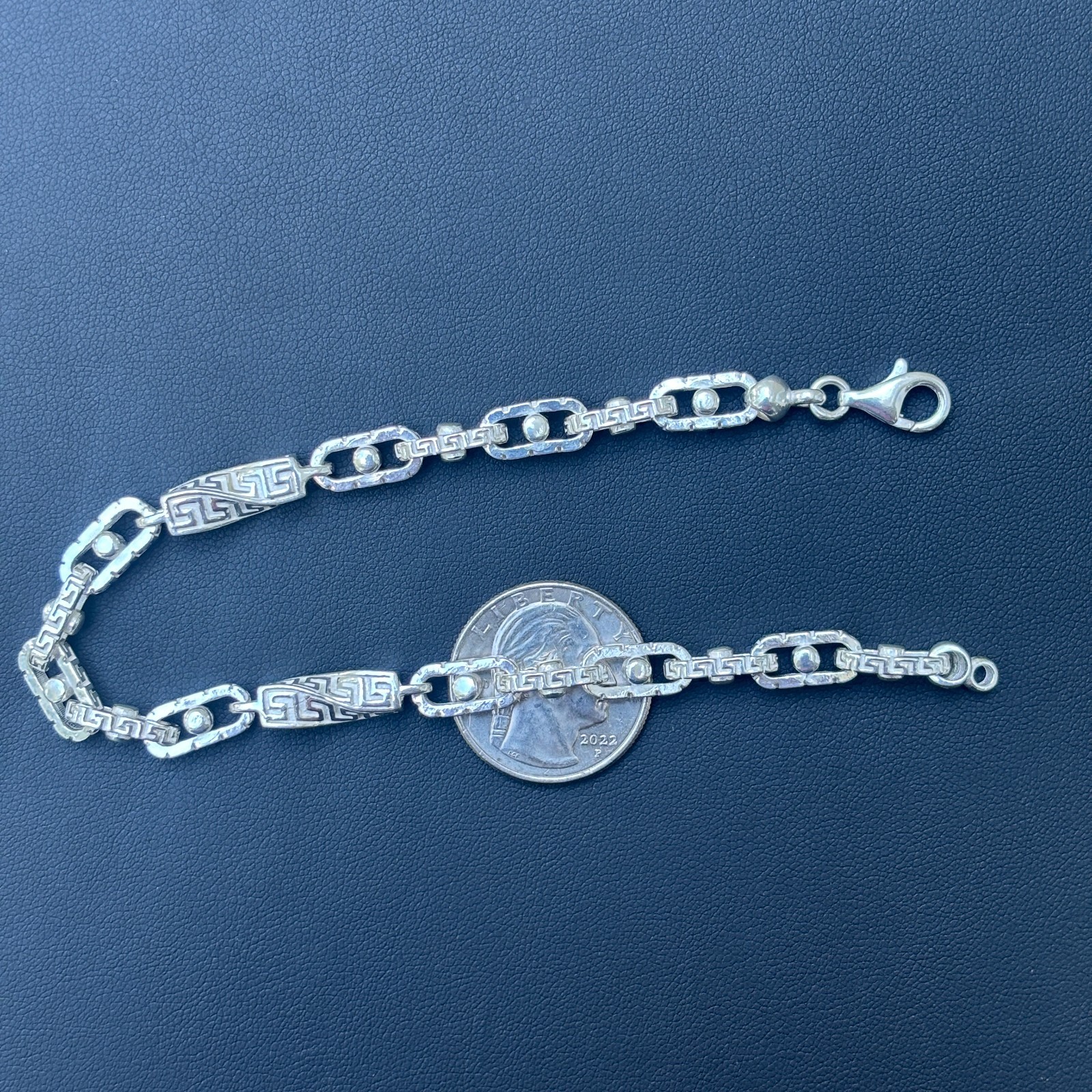 7mm Greek Key Rolo Link Bracelet – Real Solid 925 Sterling Silver MADFE IN ITALY
