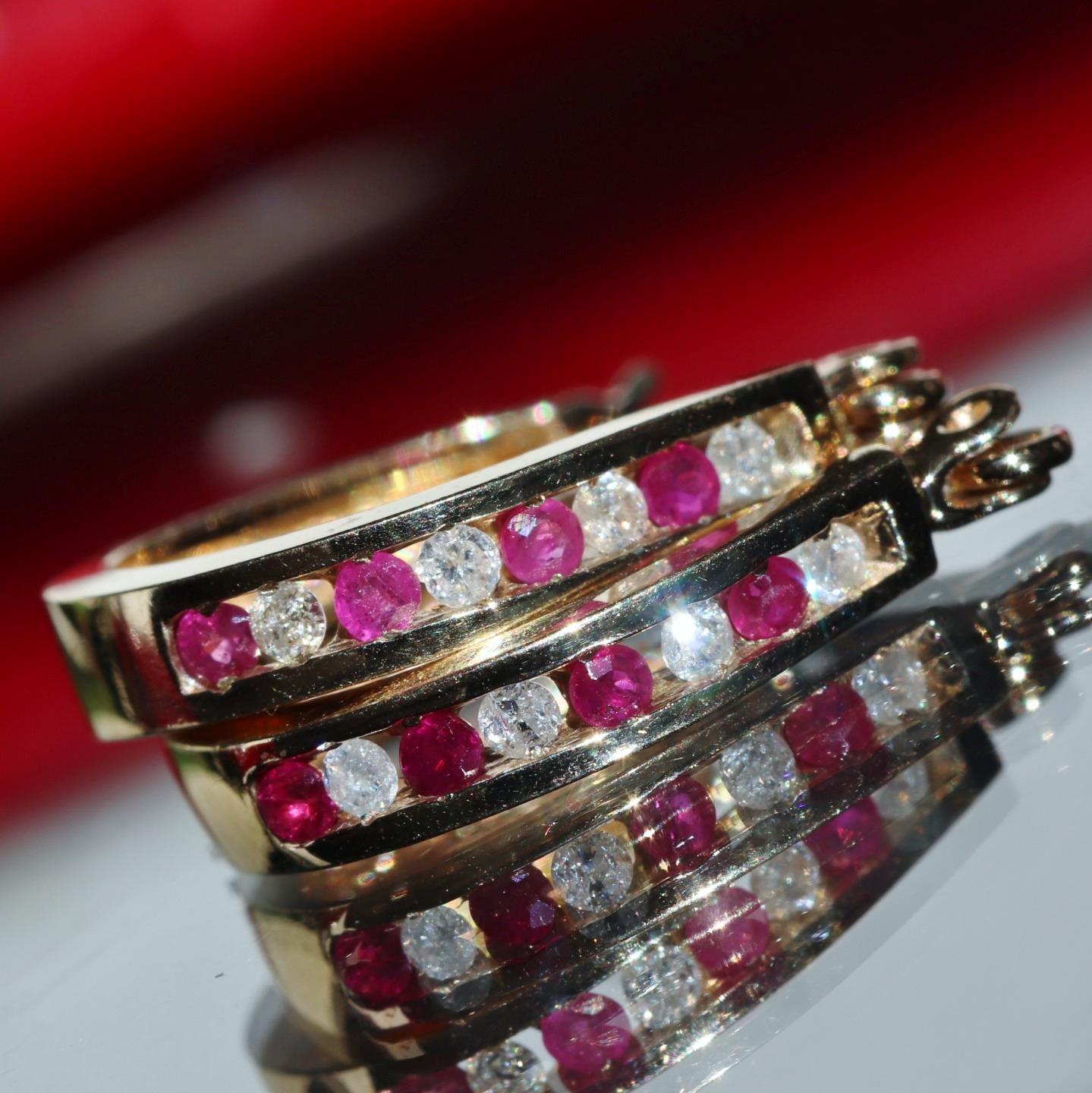 10k yellow gold earrings 0.27ct natural, treated ruby diamond hoop 2.20gr N3634