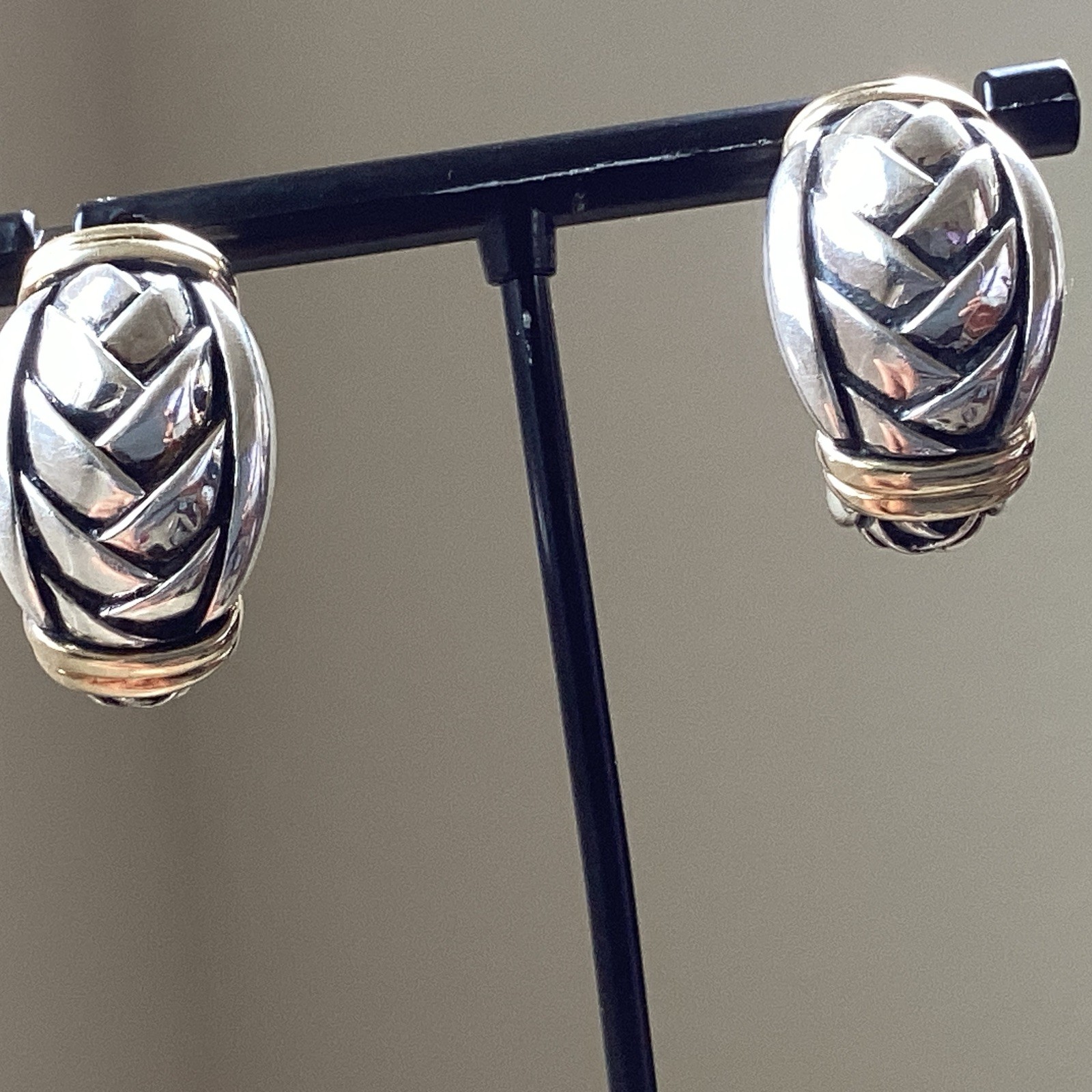 ÑWT Scott Kay Basketweave Sterling Silver 18 K Gold Half Hoop Earrings Msrp $650