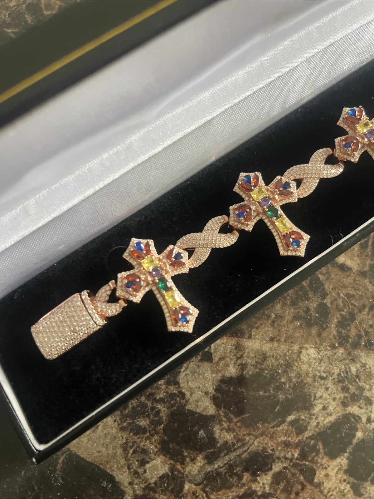 Moissanite Sterling silver Cross Infinity Bracelet 8 In