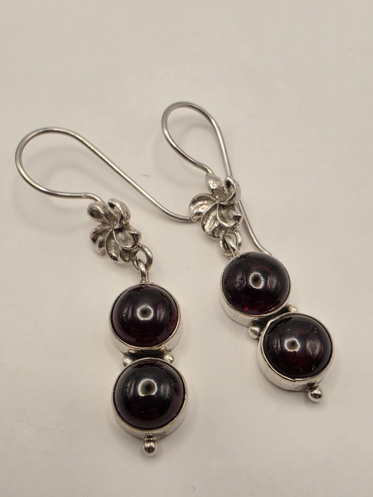 Genuine Rhodolite Garnet Drop Earrings Solid 925 Sterling Silver 1.75 Inch Doubl