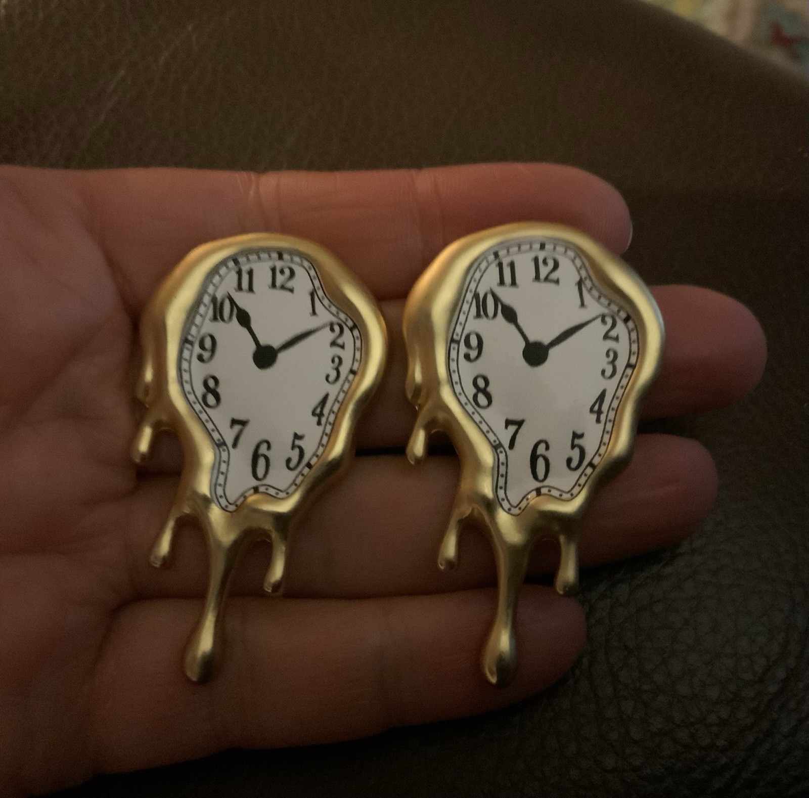 Museum Salvador Dali Melting Clock Earrings Gold Surreal Antique Statement Art
