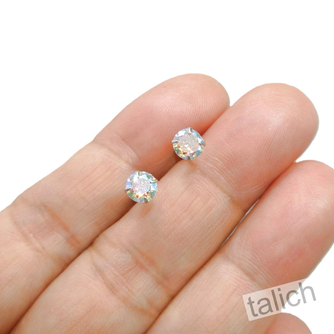 Set of 4 Sterling Silver AB Clear CZ Screw Back Ball Stud Earrings Minimal Chic