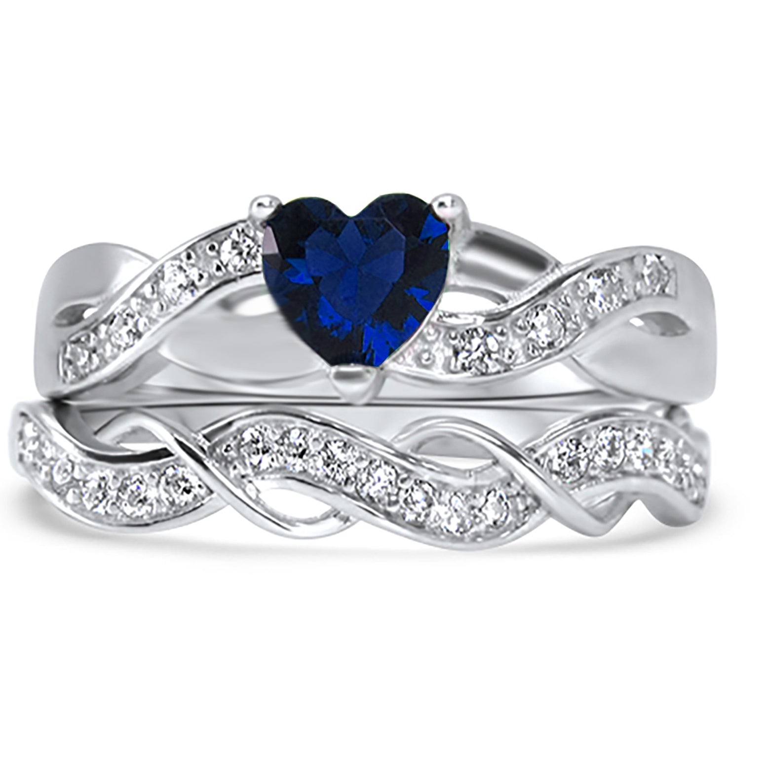 His and Her Simulated Sapphire Blue CZ Wedding Engagement Rings Set for Him Her