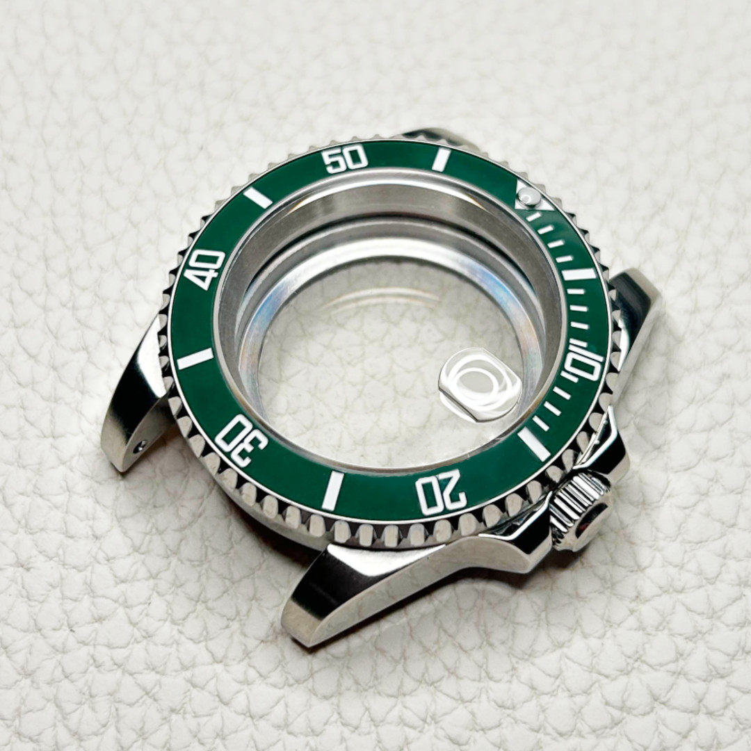 40mm Hulk Green Silver Brushed Watch Case Sapphire Glass 20ATM Fit NH35 NH36 Mod