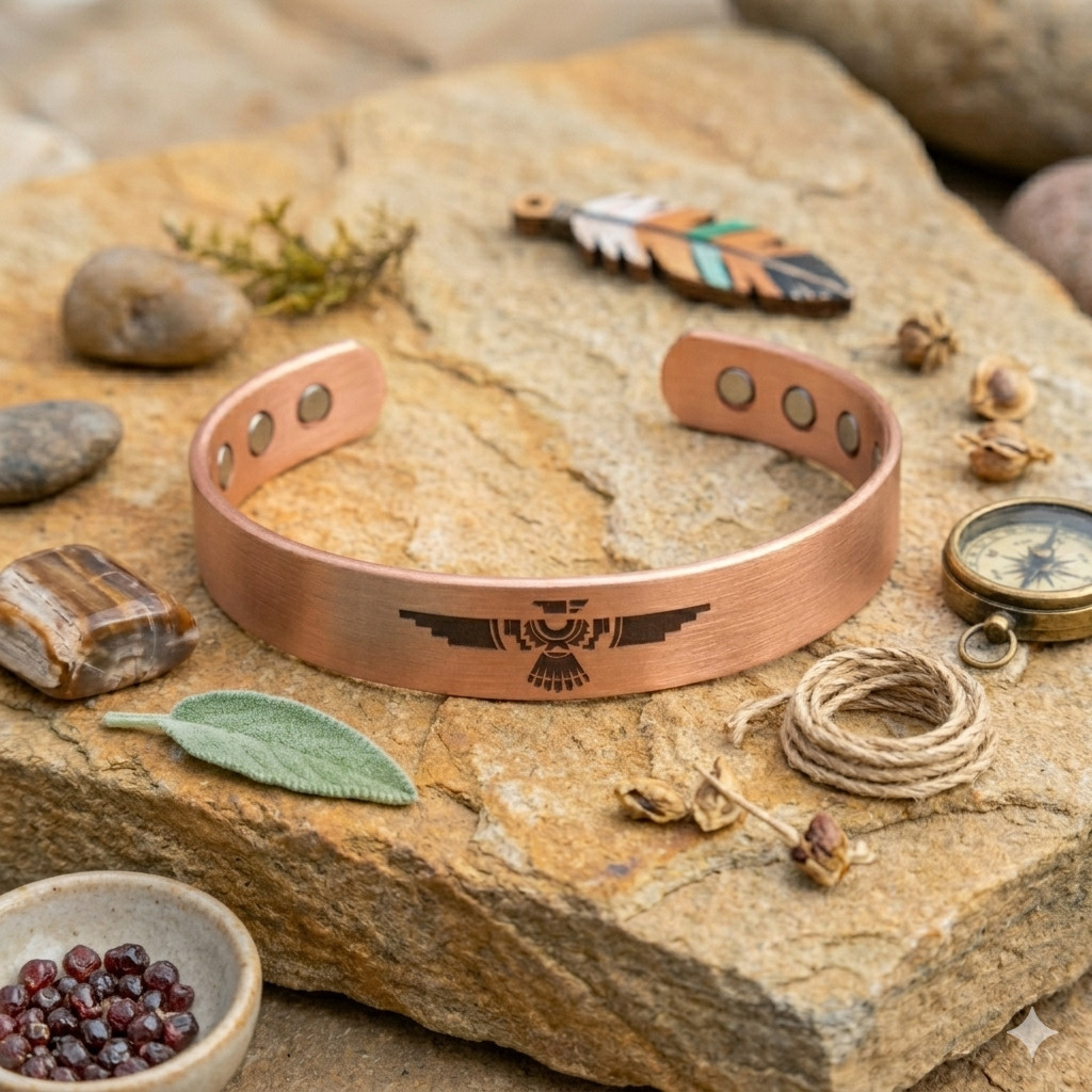Pure Solid Copper Magnetic Bracelet Arthritis Pain Therapy 12mm Cuff Thunderbird