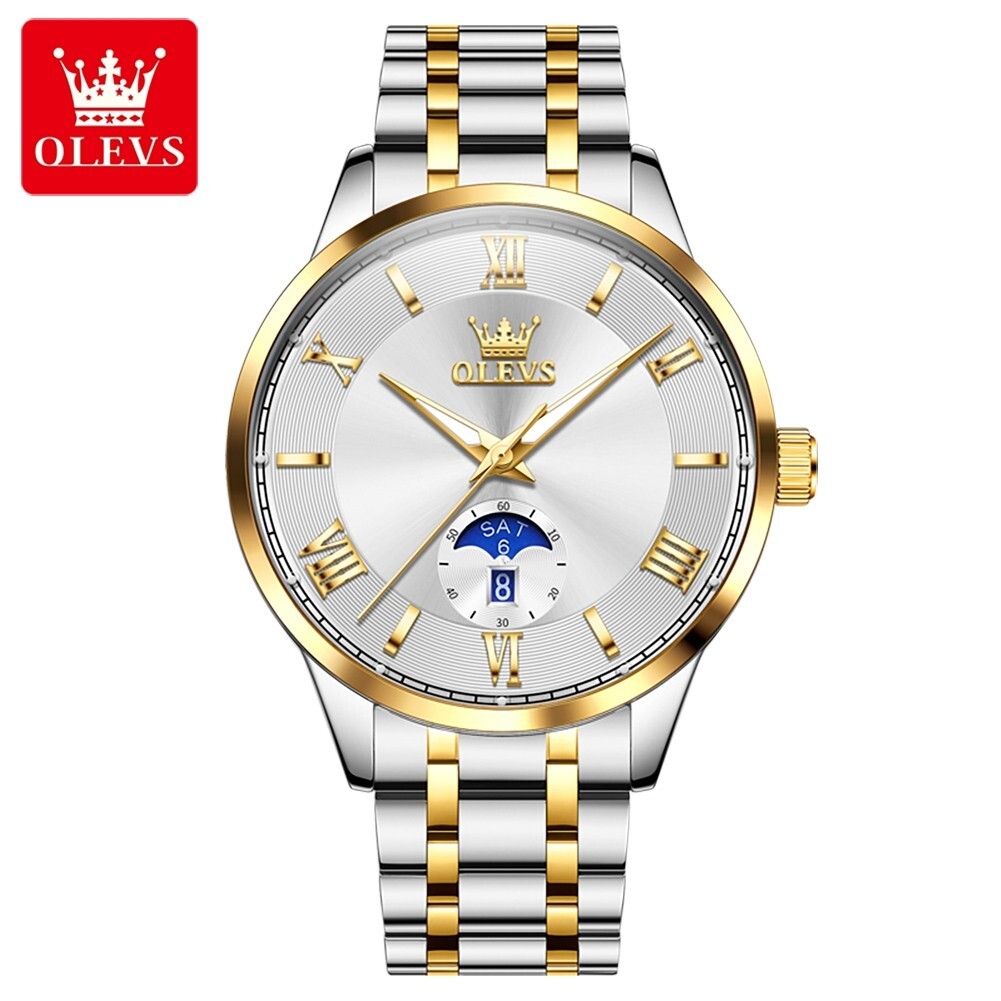 Olevs Quartz Men Watch Stainless Steel, Waterproof, Luminous, Day, Date Display