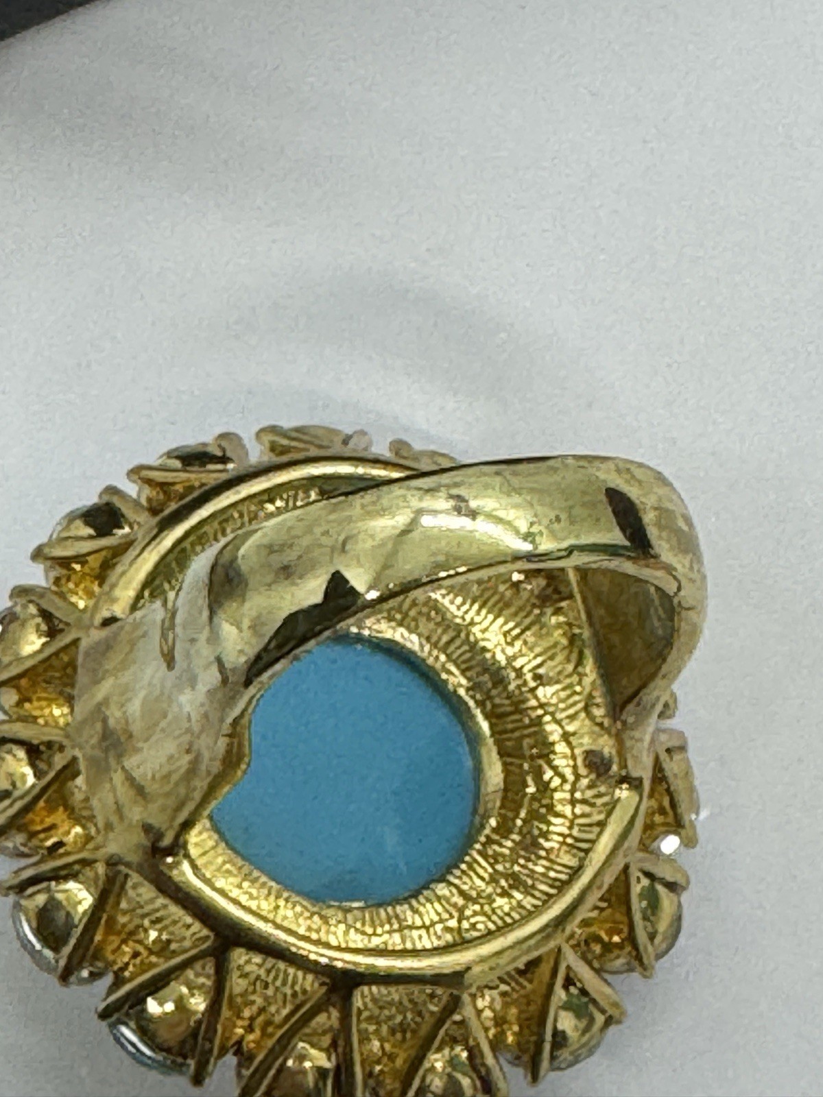 Badgley Mischka Turquoise Blue Clear Rhinestone Cocktail Ring Size 10