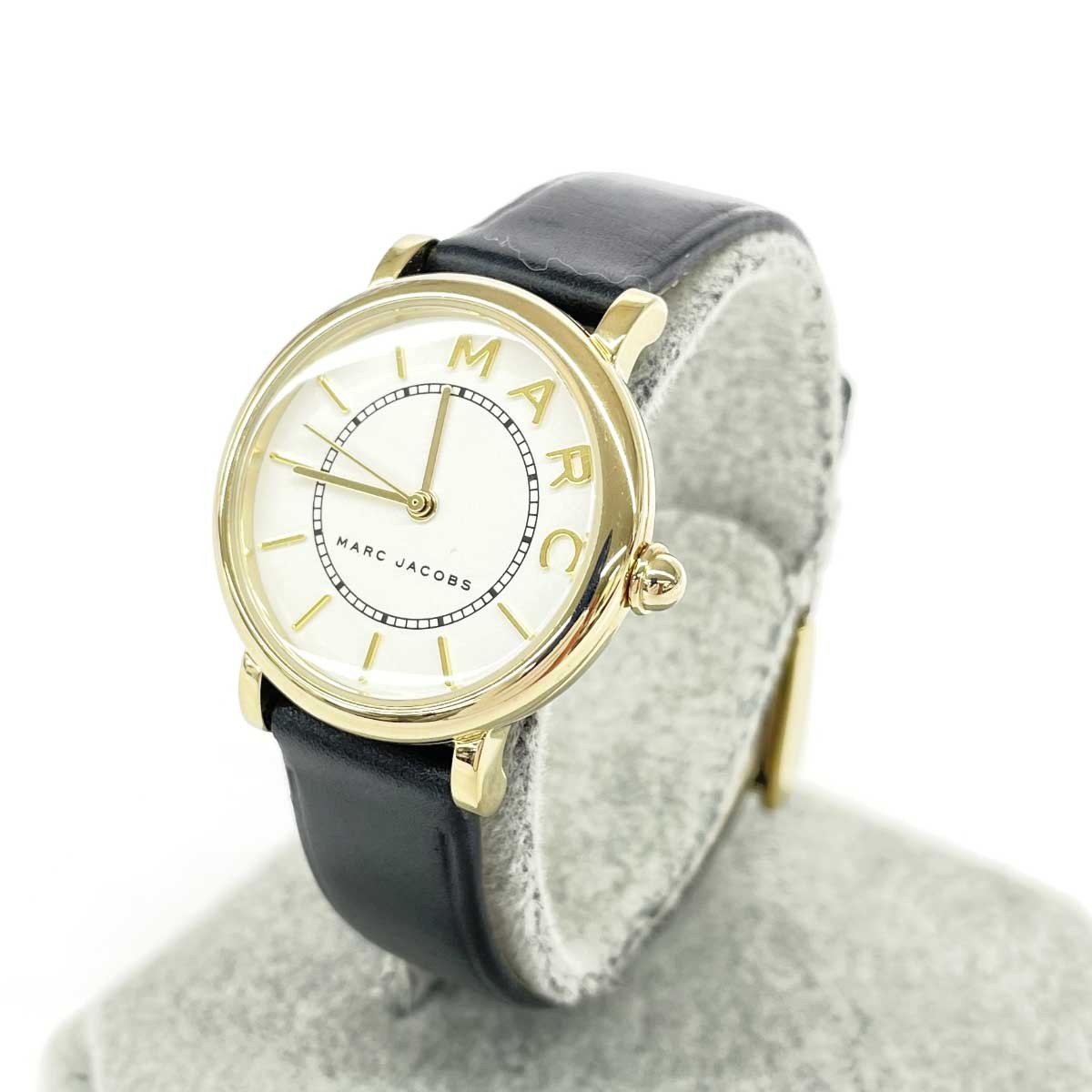 MARC JACOBS Roxy Watch Good Condition Quartz SS Leather MJ1537 Gold Color Black