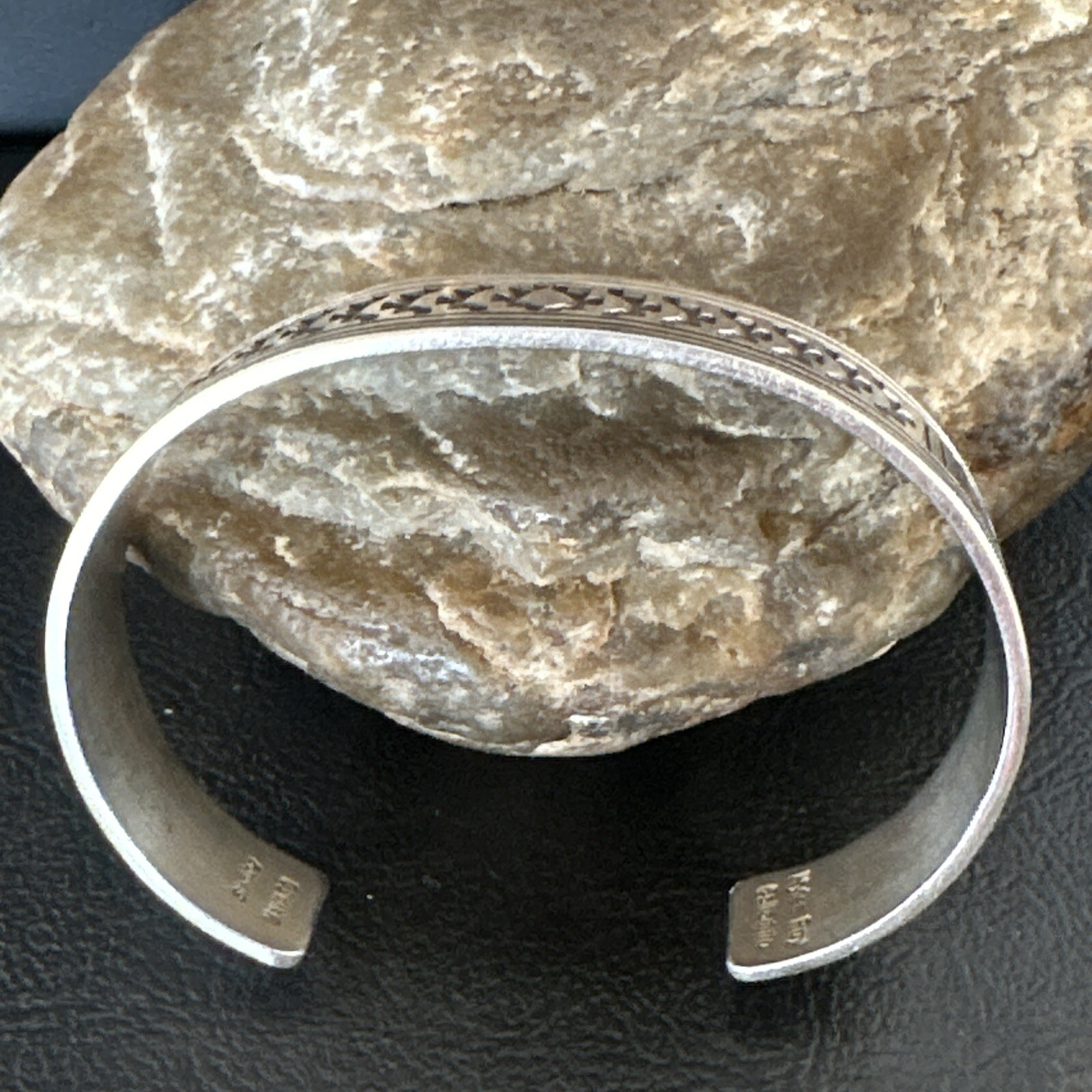 Stamped Cuff Bracelet Native American Navajo Sterling Silver 18119