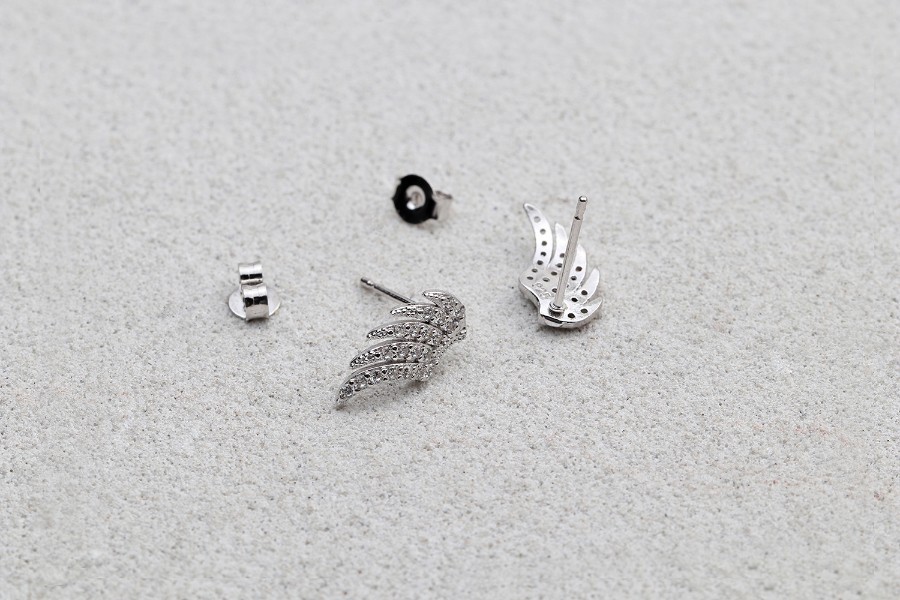 925 Sterling Silver CZ Angel Wing Stud Earrings Rose Gold White Korean Jewelry
