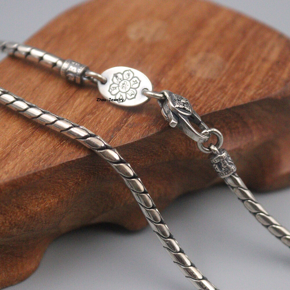 Solid S925 Sterling Silver Chain 3mm Round Wheat Link Necklace 34-35g 23.6inchL