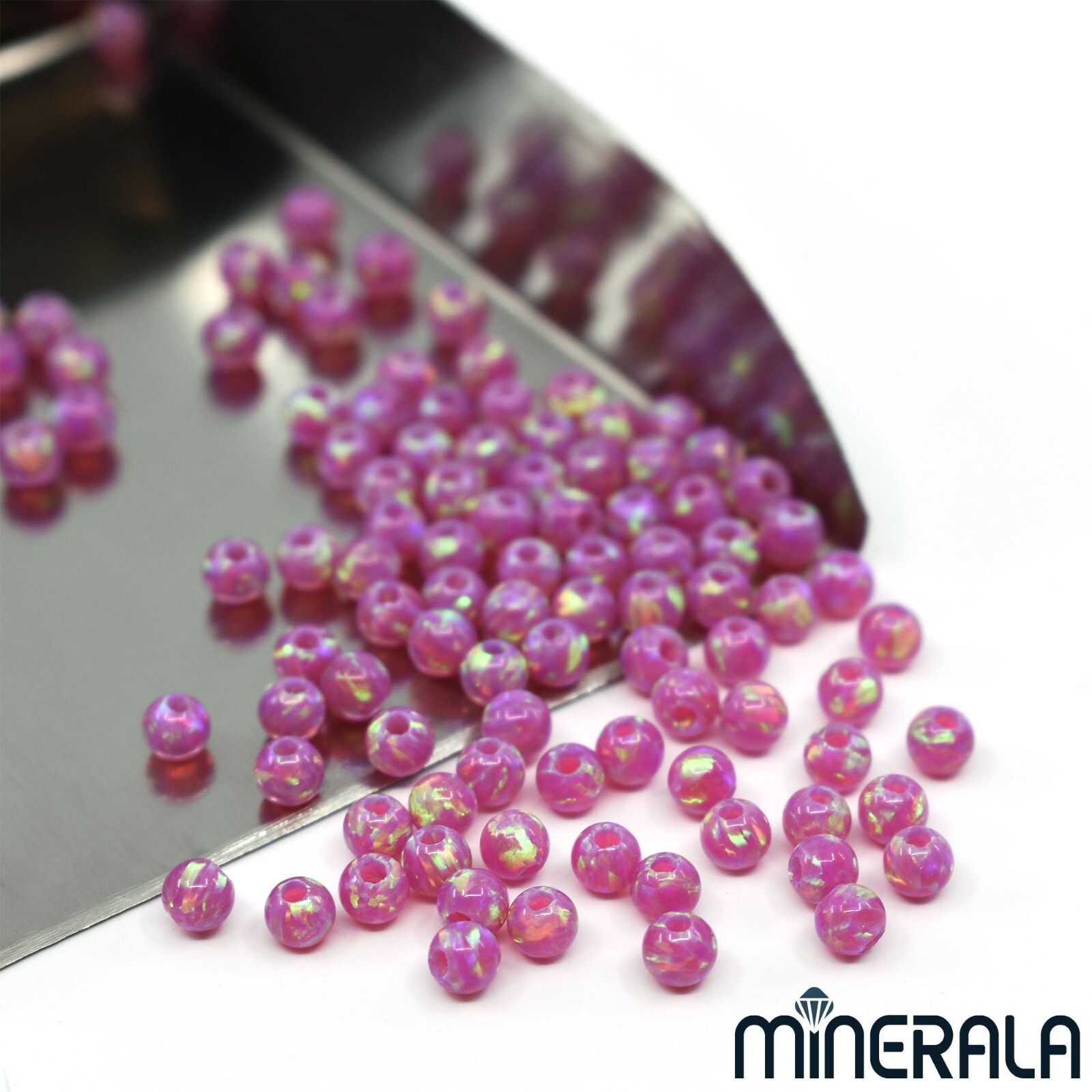 MAGENTA PINK SYNTHETIC LAB CREATED OPAL ROUND 2mm 3mm BEADS FULL DRILL WP027AA