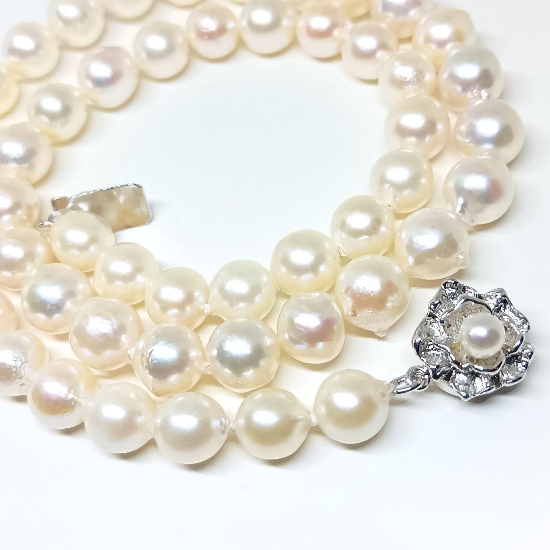 Akoya Pearl Long Necklace 8mm SILVER 40cm/15.7inches Genuine Pearl No Box Used