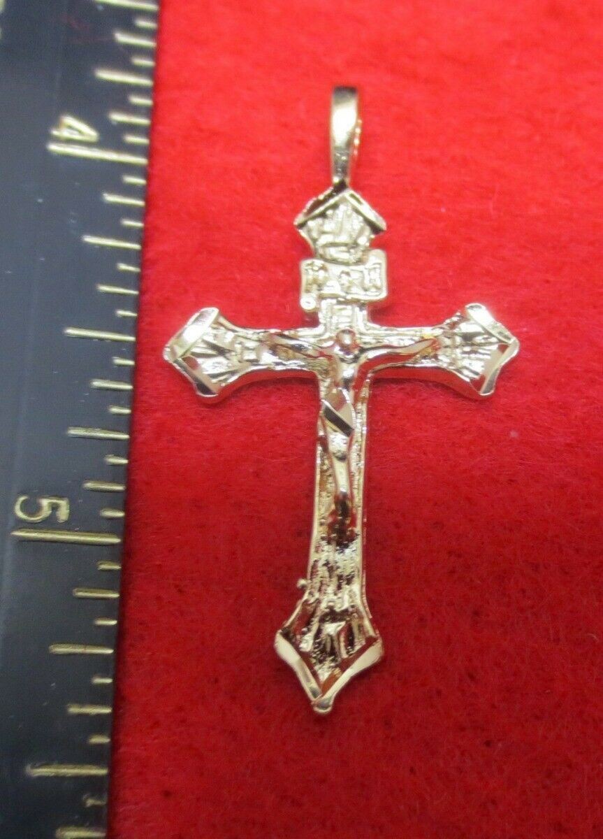 14 KT GOLD PLATED ABOUT 1 1/2 INCH CRUCIFIX CROSS CHARM PENDANT-2623