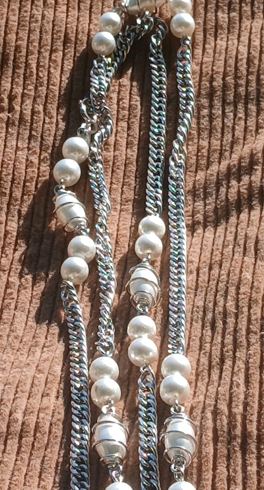 Vintage High Quality Chain Faux Pearl Necklace 24″ Nice