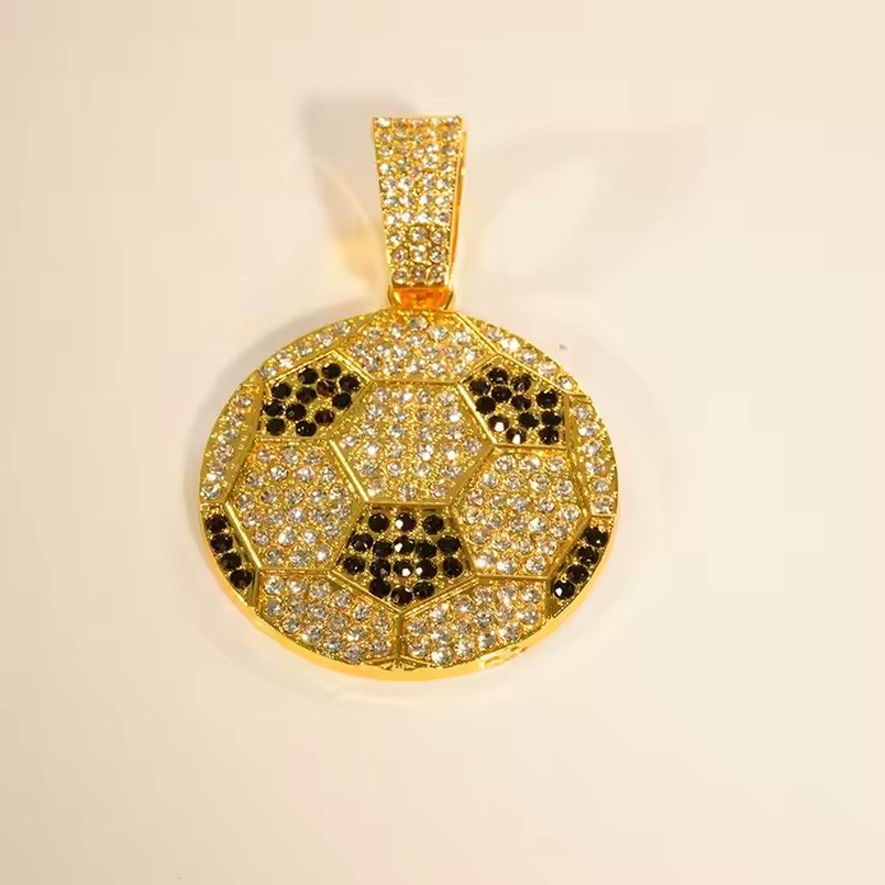 Iced Out Football Cuban Chain Necklace – 13mm Gold 3D Sports Pendant, Hip‑Hop Bl