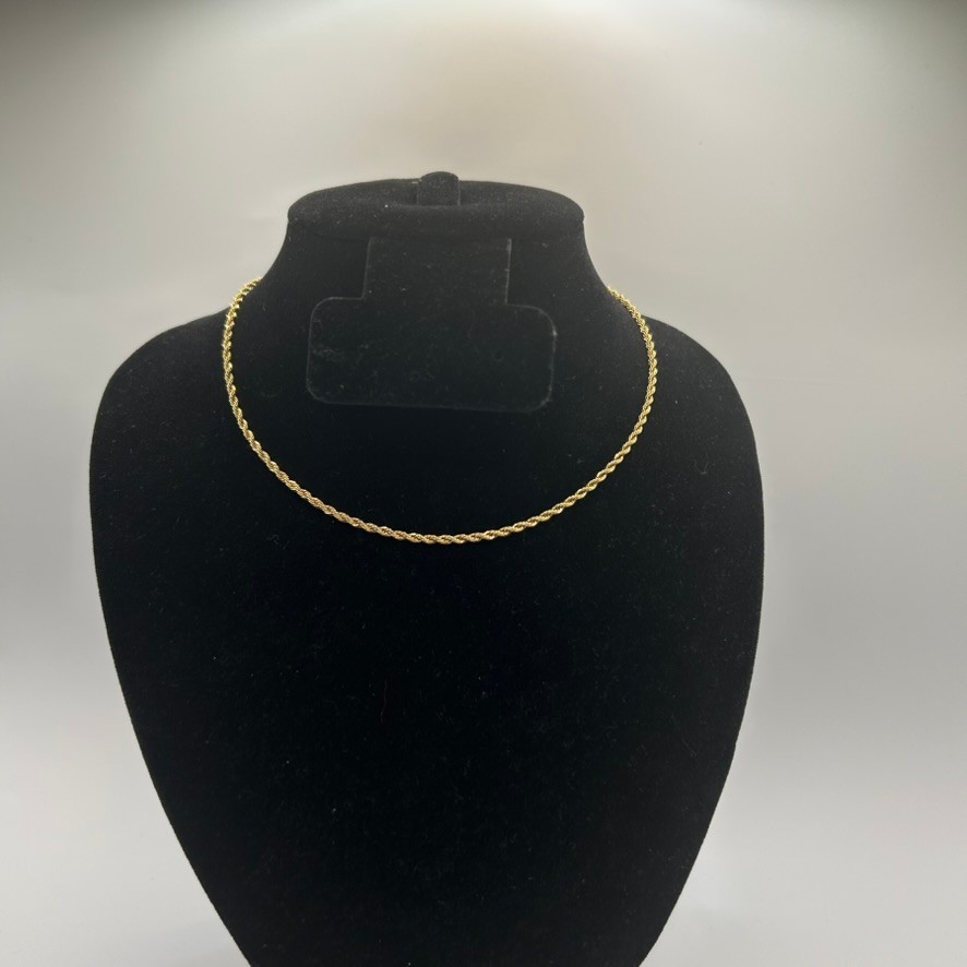 Real 18k Gold Rope Chain Plated Necklace 2mm 16 Inch Womens Cute High Quality