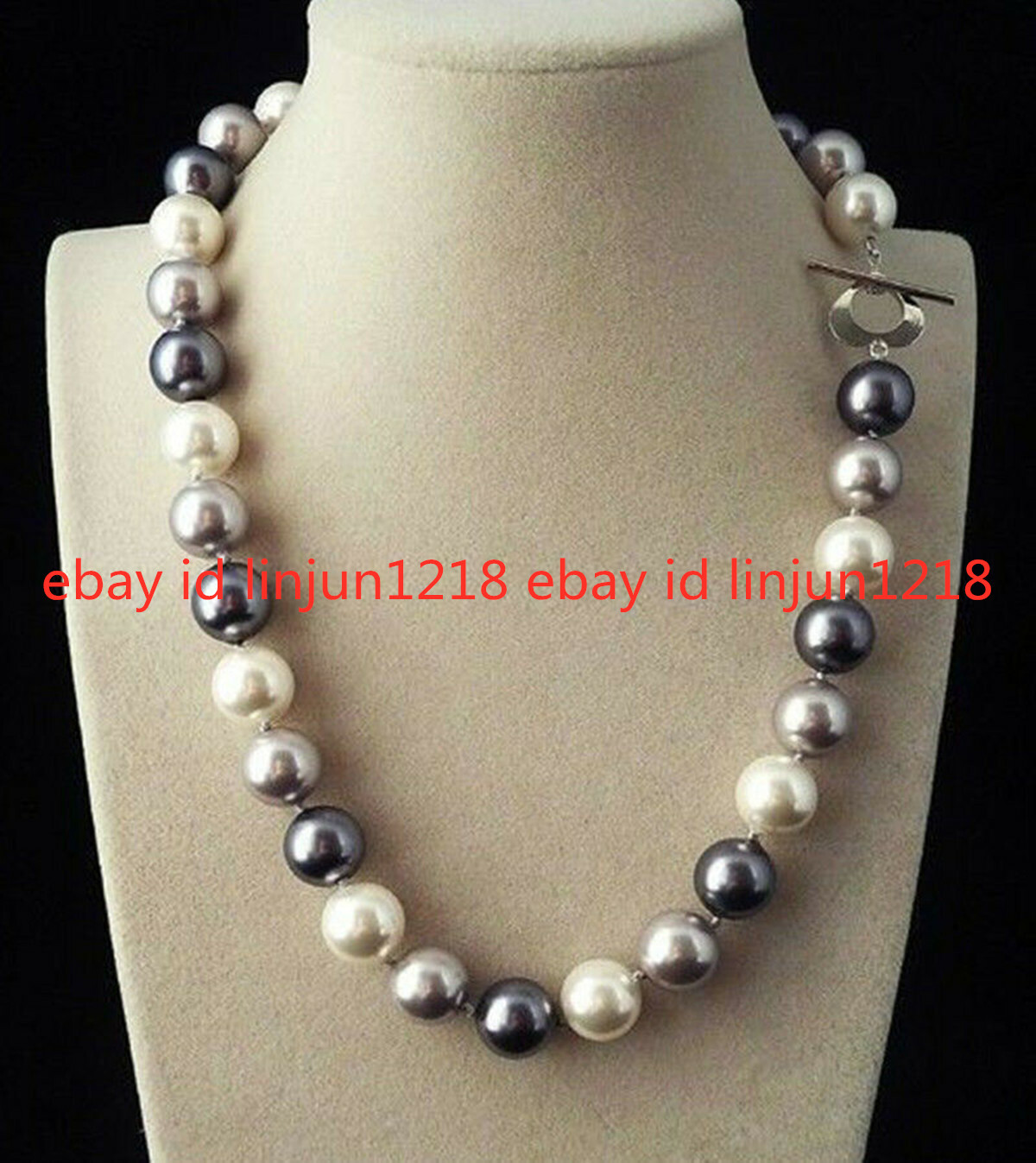 22 Inch Rare Huge 12mm Real Black White Gray Mix South Sea Shell Pearl Necklaces