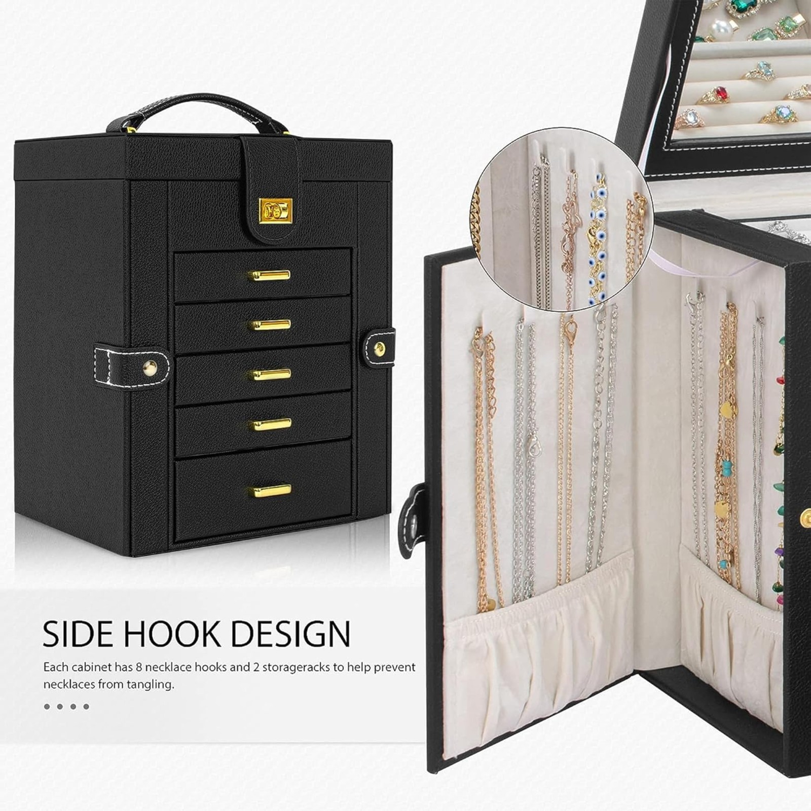 Jewelry Box Organizer Functional Leather Jewelry Storage Case for Women Girls