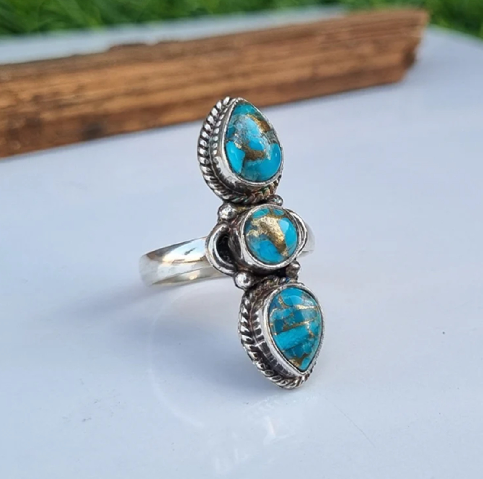 Blue Copper Turquoise Ring Solid 925 Sterling Silver All Size Ring Available MK*