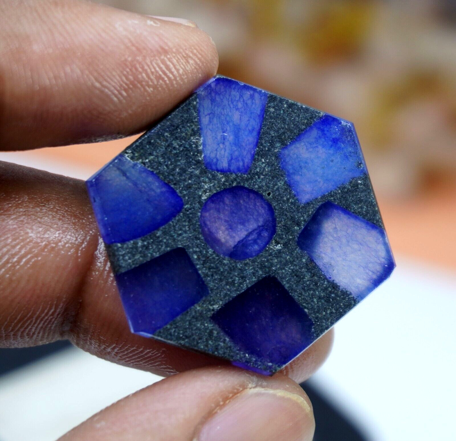 Natural Trapiche Blue Sapphire 28.75Ct Rare Hexagon Cut Sri Lanka Loose Gemstone