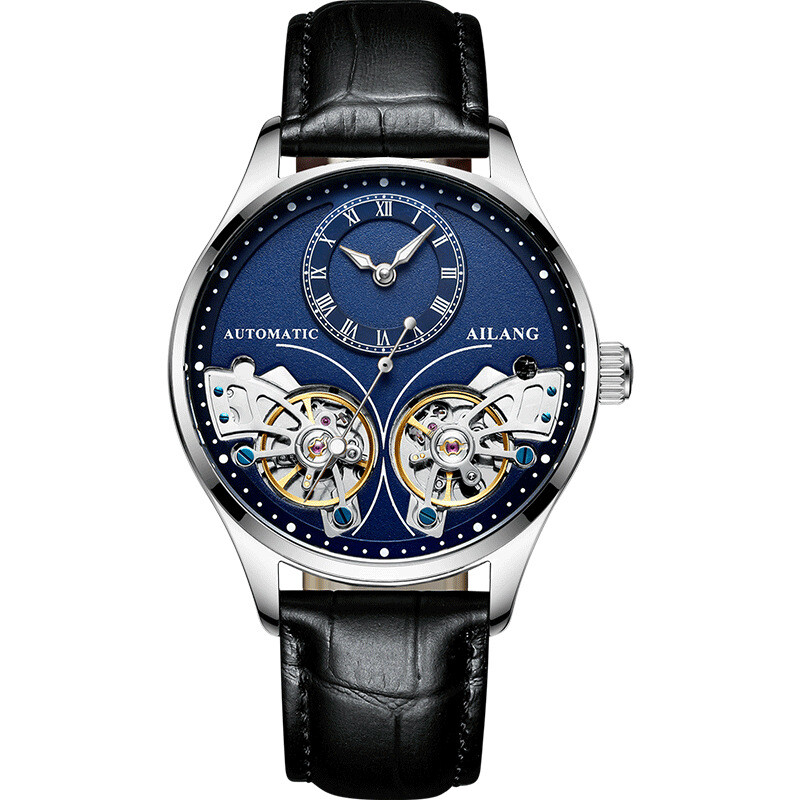 AILANG Men’s Watch Hollow Double Flywheel Automatic Mechanical Wristwatches