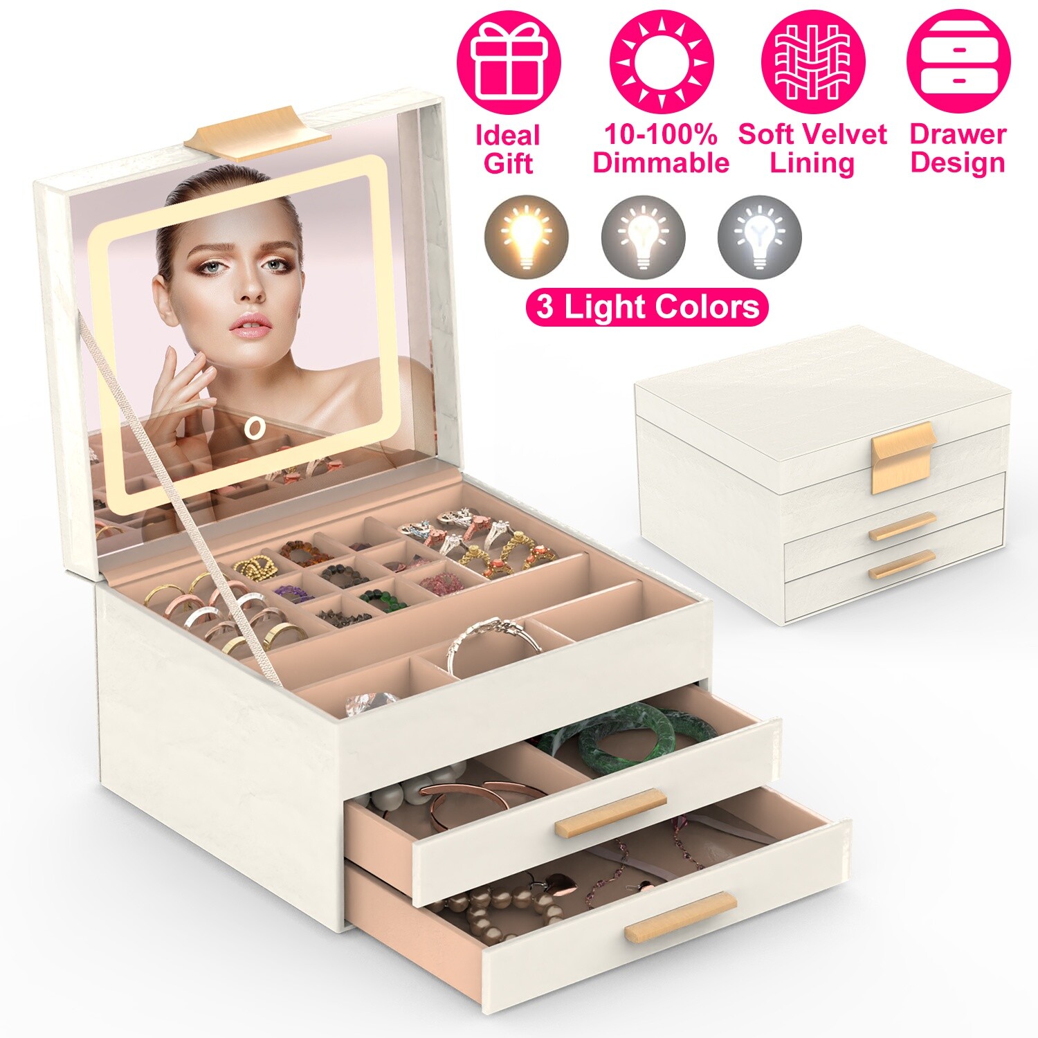 3-Layers Jewelry Box, Jewelry Holder Organizer with Jewelry Organizer