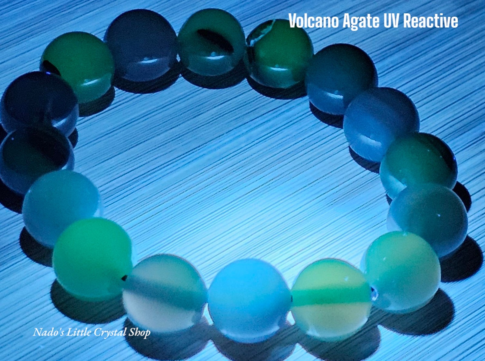 Volcano Agate Natural Crystal Bracelet 12.3mm UV Reactive
