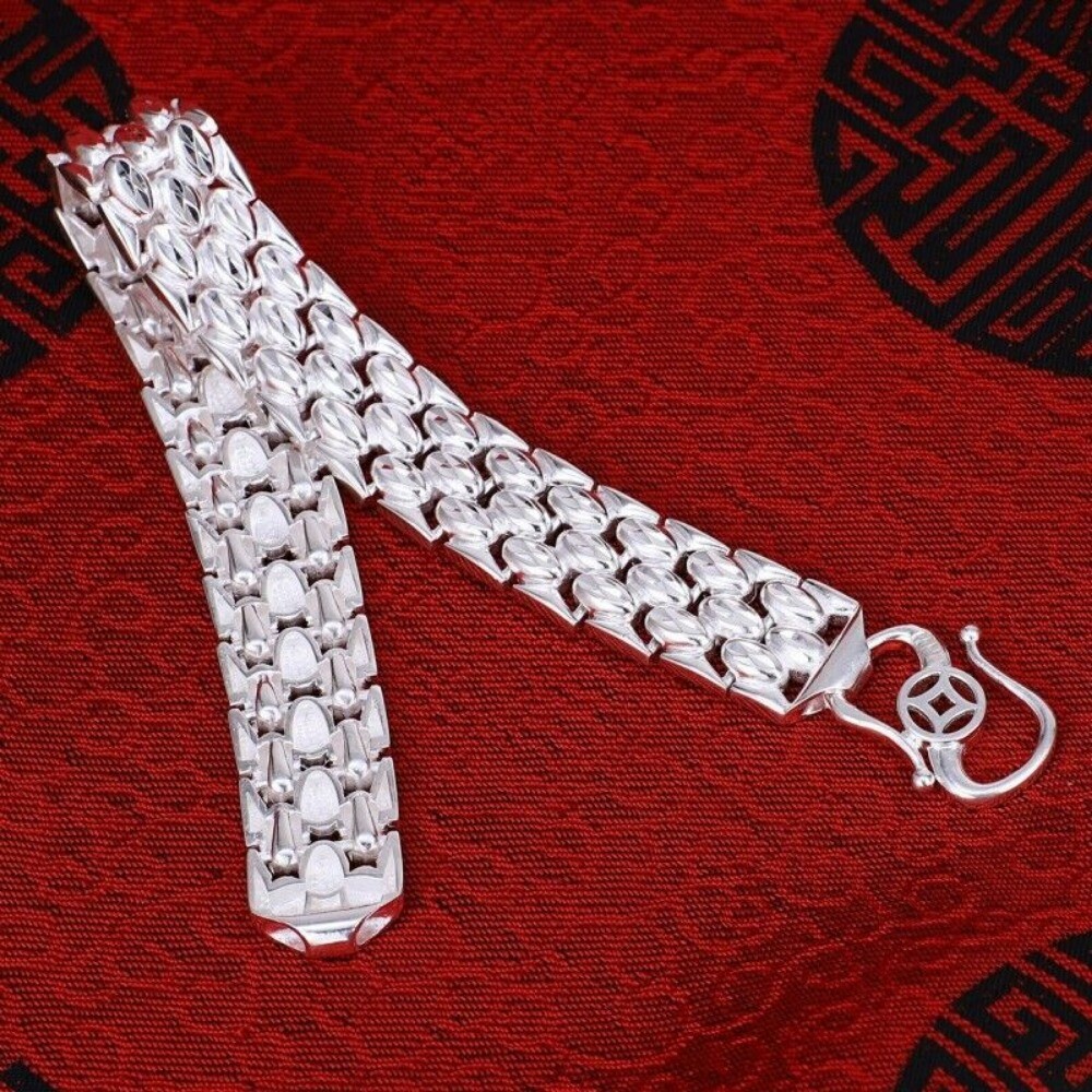 Fine Pure S990 Silver Bracelet Women Men Domineering Curb Watch Link Bracelet