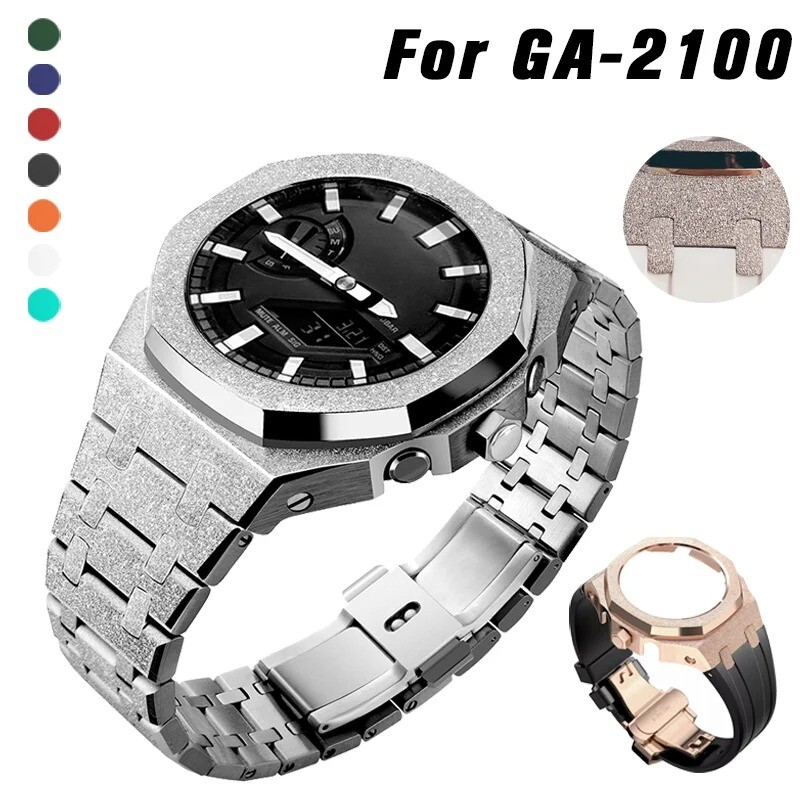 Gen 5th Mod Kit Frosted Craft Metal Bezel Rubber Band For Casioak GA 2100/2110