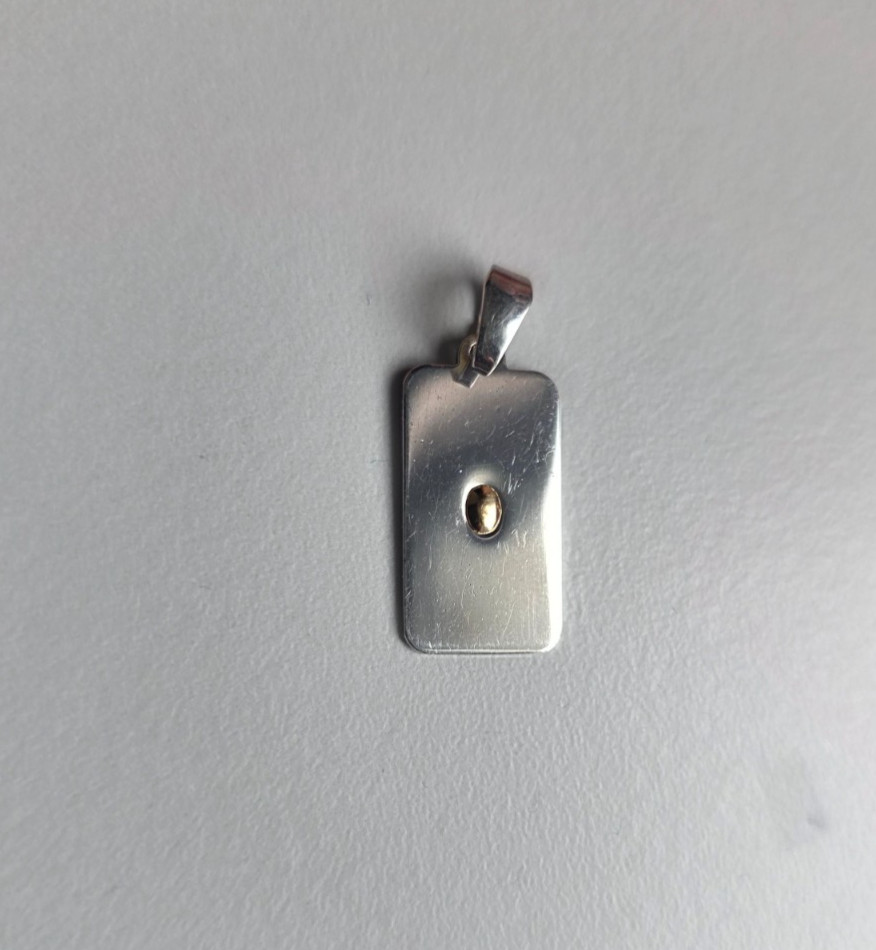 Genuine 925 Silver Pendant Rectangular Gold Inlay Mvx Hallmarked Minimalist