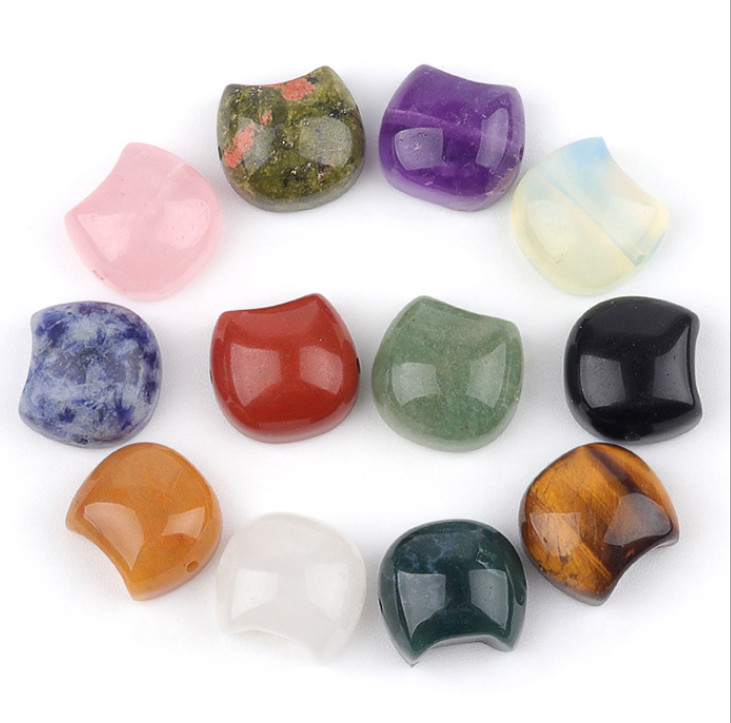 10Pcs 16x15x8mm Black Obsidian Faceless Cat Head Horizontal Holes Beads ETY51