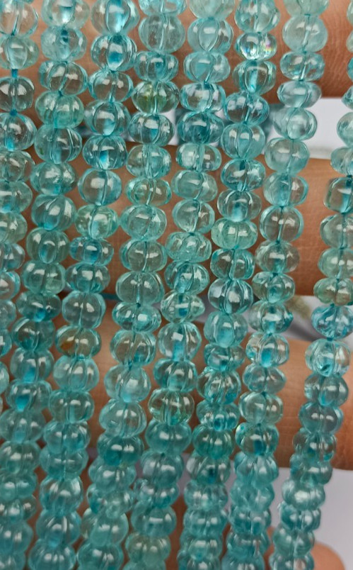 Aquamarine Natural Gemstone Carved Muskmelon Pumpkin Beads 4.5-8mm For Jewelry