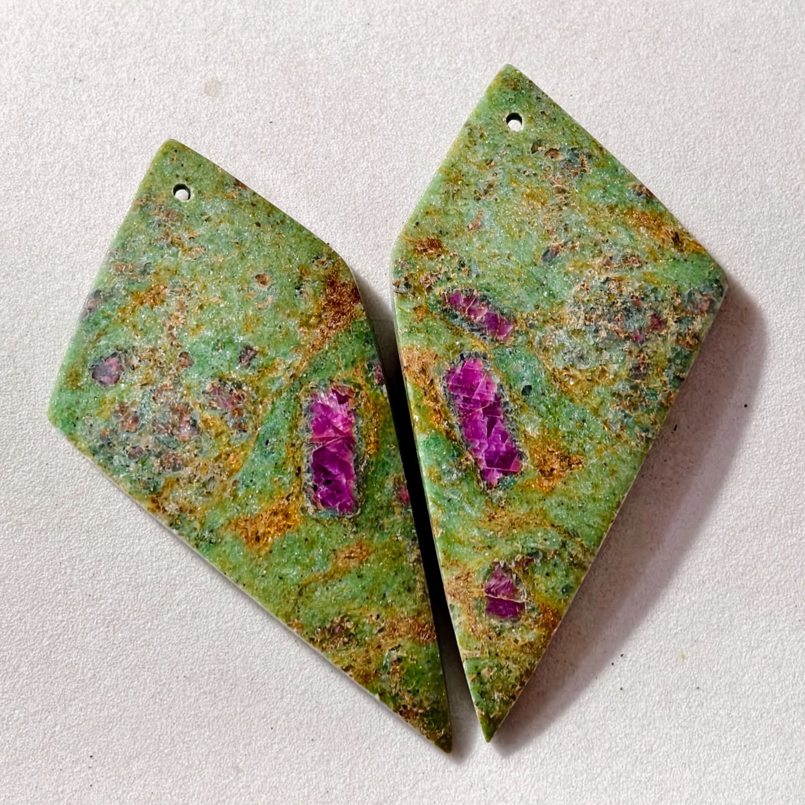 75 Cts Natural Ruby Fuchsite Drilled Pair Cabochon Gemstone 49.5 X 24.7 MM