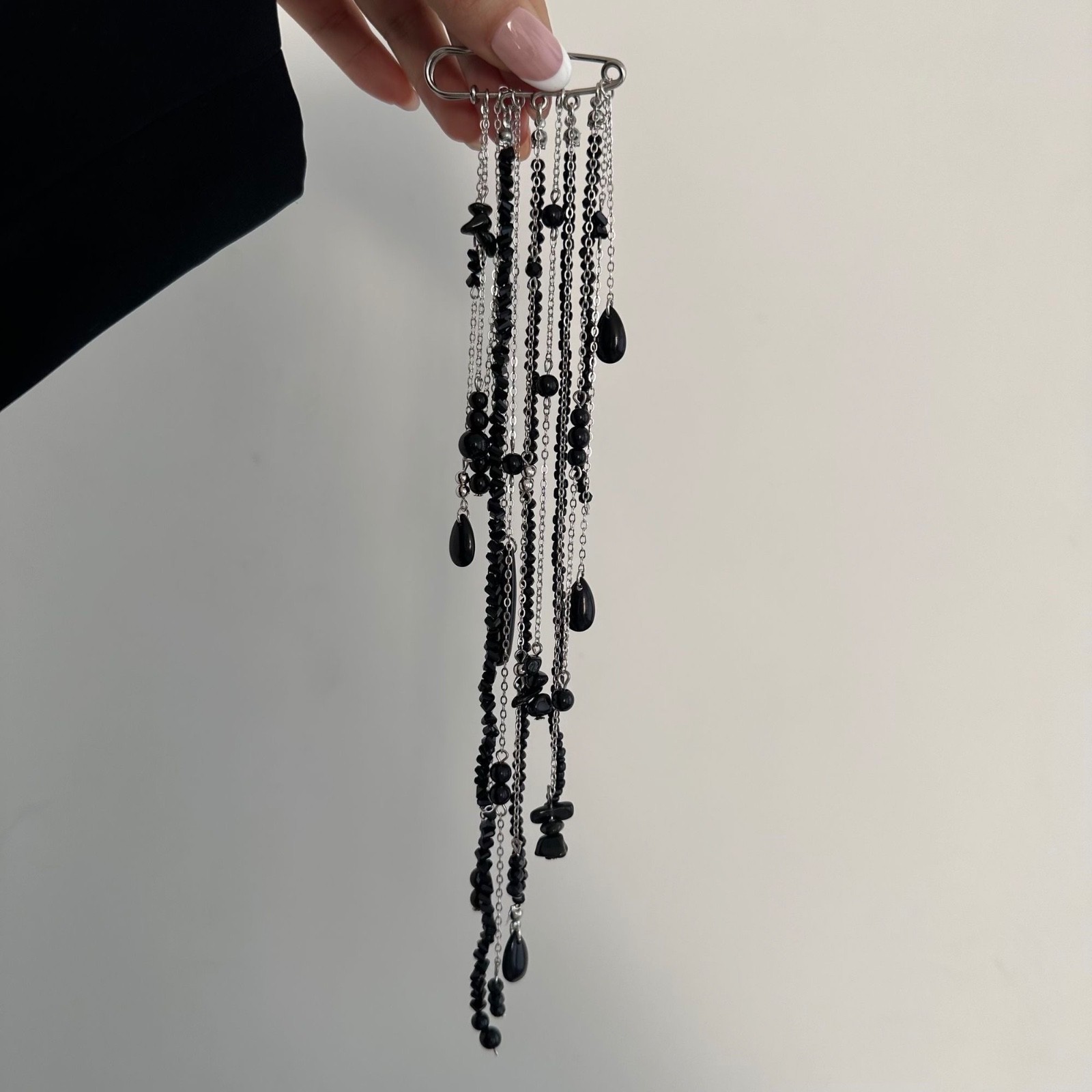 Statement Brooch Pin Black Beaded Tassel Jacket Lapel Fashion Jewelry Gift For H