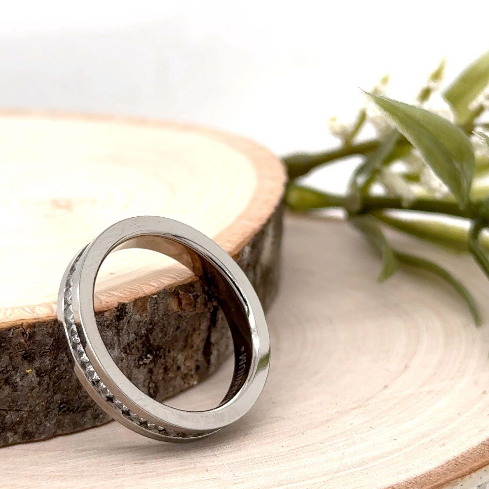 4mm Silver Titanium Christmas Gifts Her Ring Stepped Edge CZ Inlay Durable Band