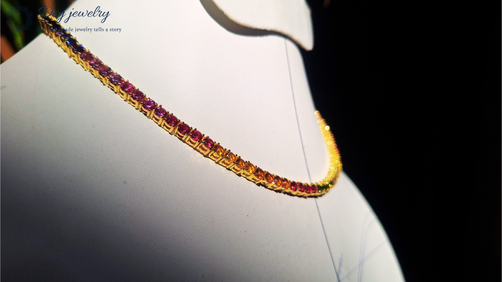 Lab Created 3 mm Multi Sapphire Prong Tennis 925 Silver Handmade Gift Necklace